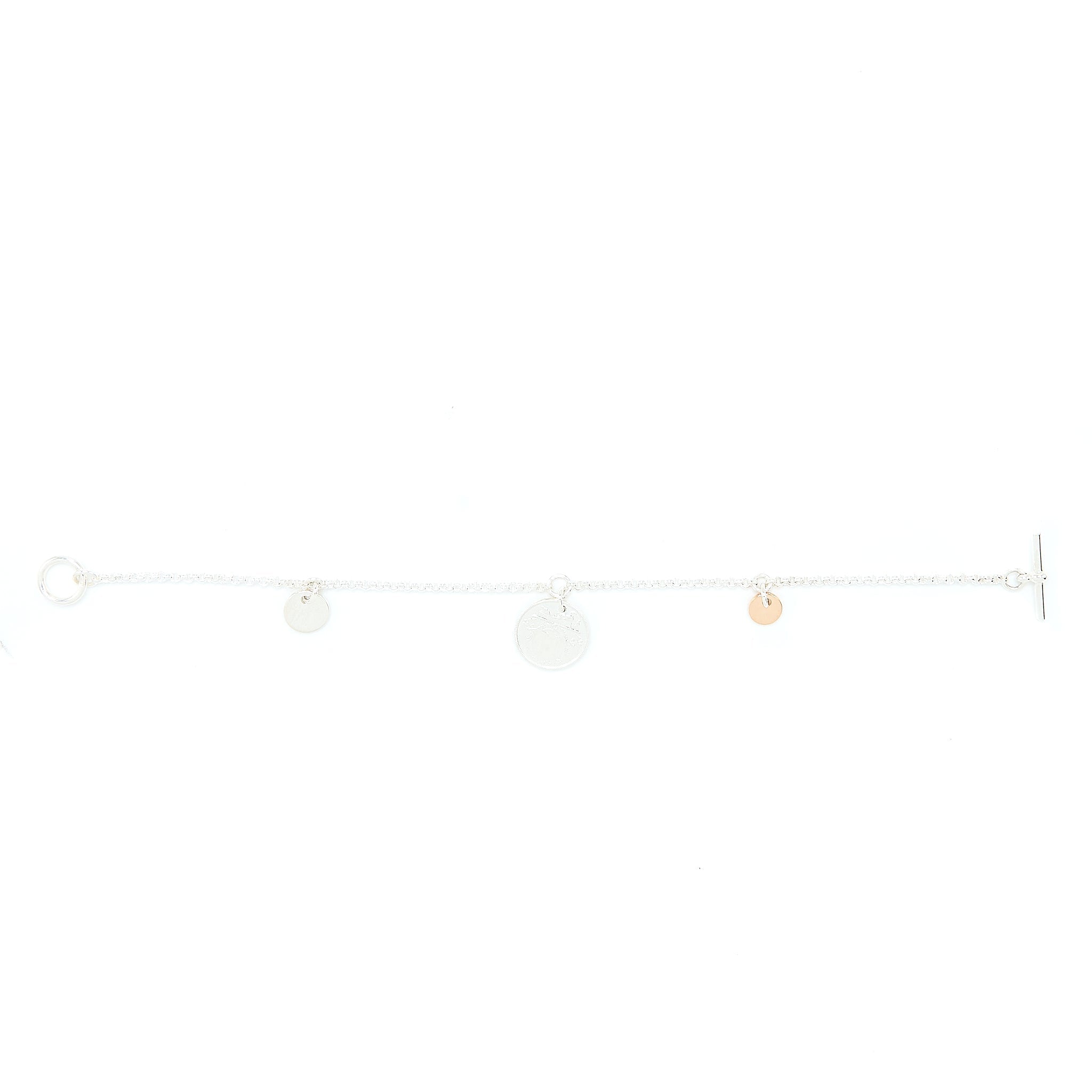HERMES EX-LIBRIS BRACELET STERLING SILVER/ROSE GOLD WITH TOGGLE CLOSURE