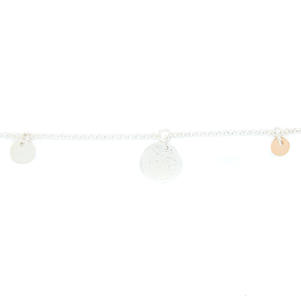 HERMES EX-LIBRIS BRACELET STERLING SILVER/ROSE GOLD WITH TOGGLE CLOSURE