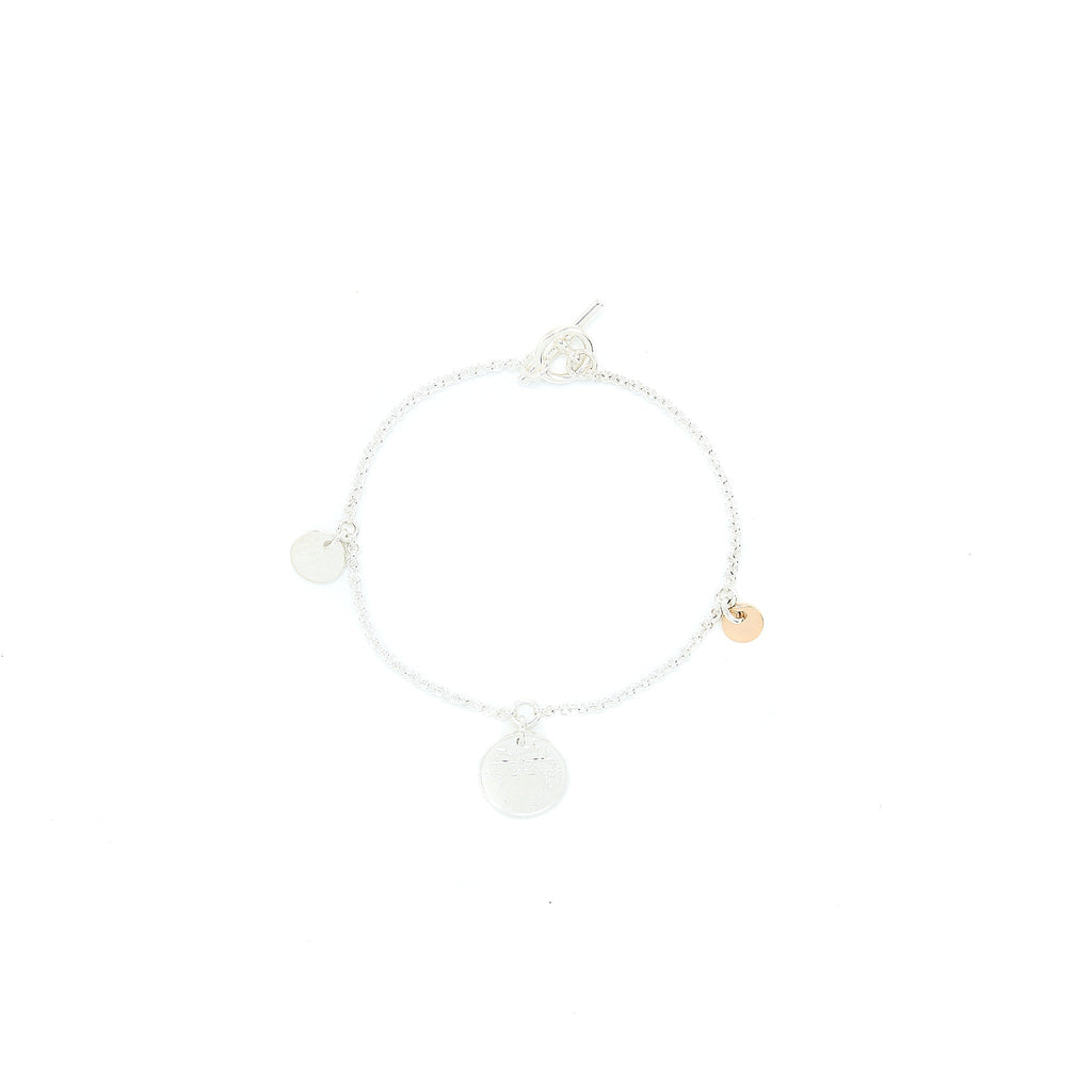 HERMES EX-LIBRIS BRACELET STERLING SILVER/ROSE GOLD WITH TOGGLE CLOSURE