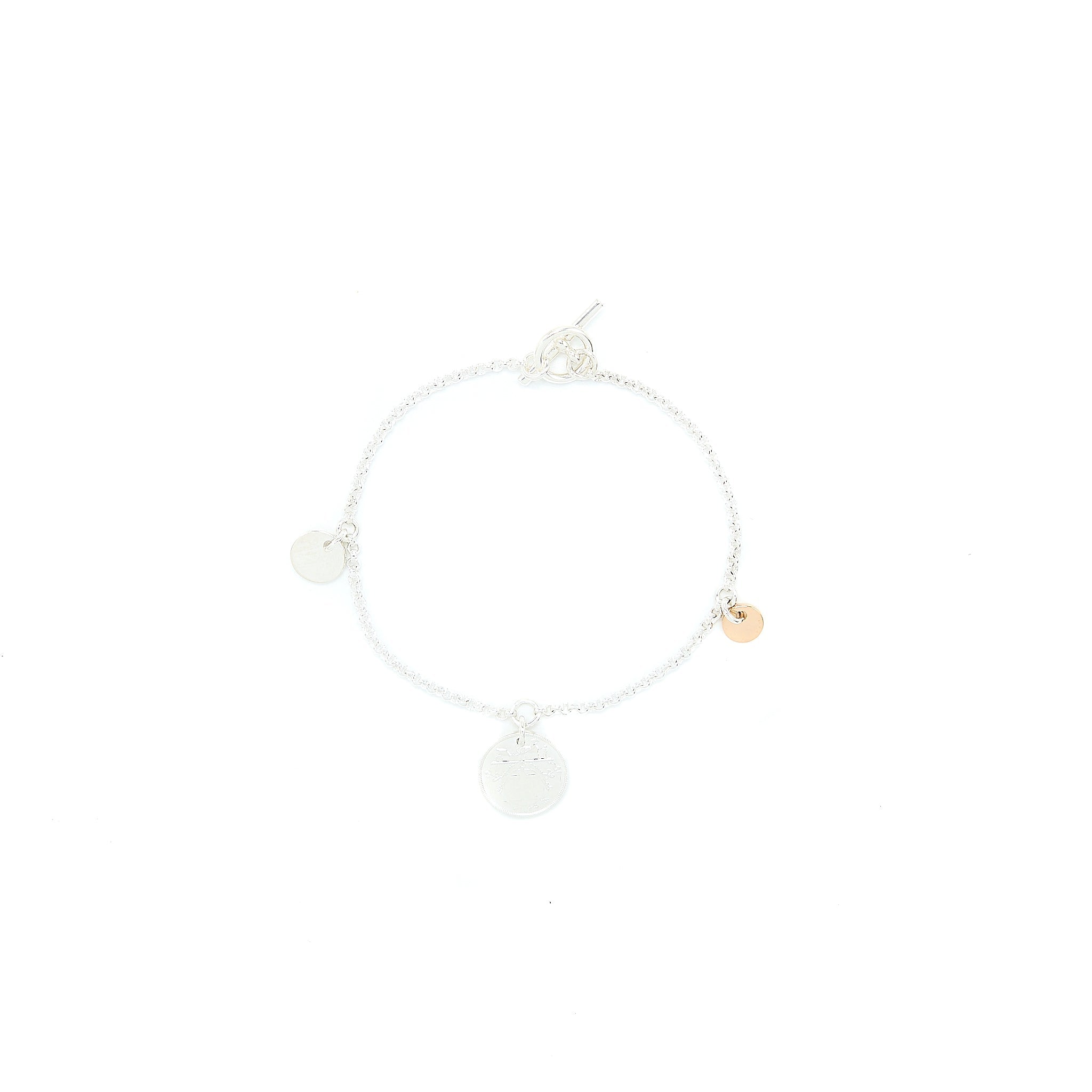 HERMES EX-LIBRIS BRACELET STERLING SILVER/ROSE GOLD WITH TOGGLE CLOSURE