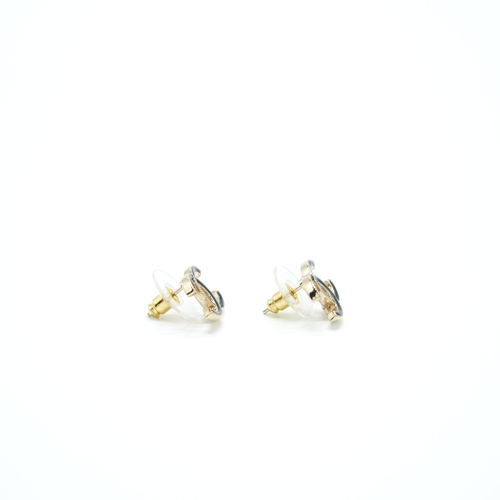 CHANEL CC LOGO BLACK AND GOLD EARRINGS