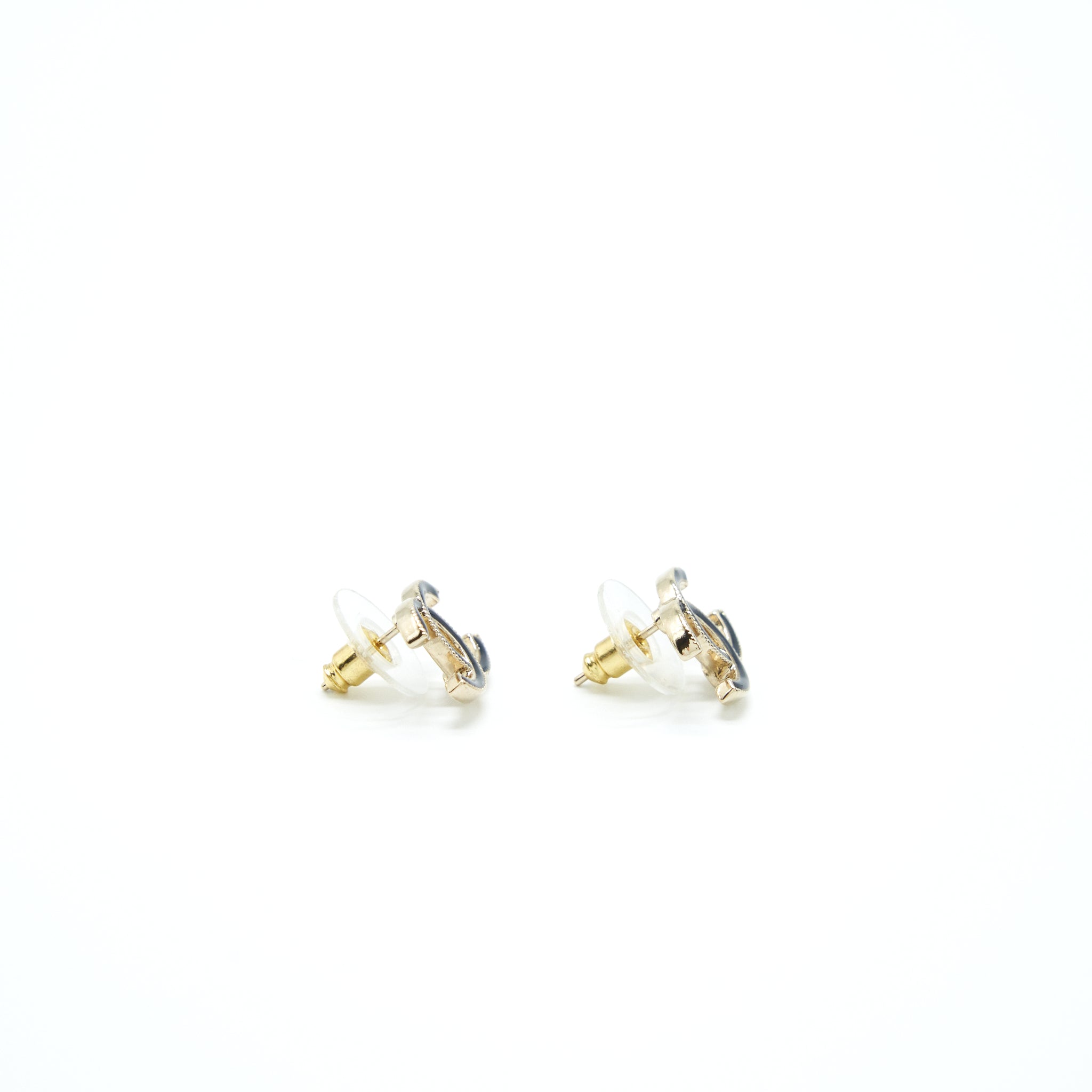 CHANEL CC LOGO BLACK AND GOLD EARRINGS