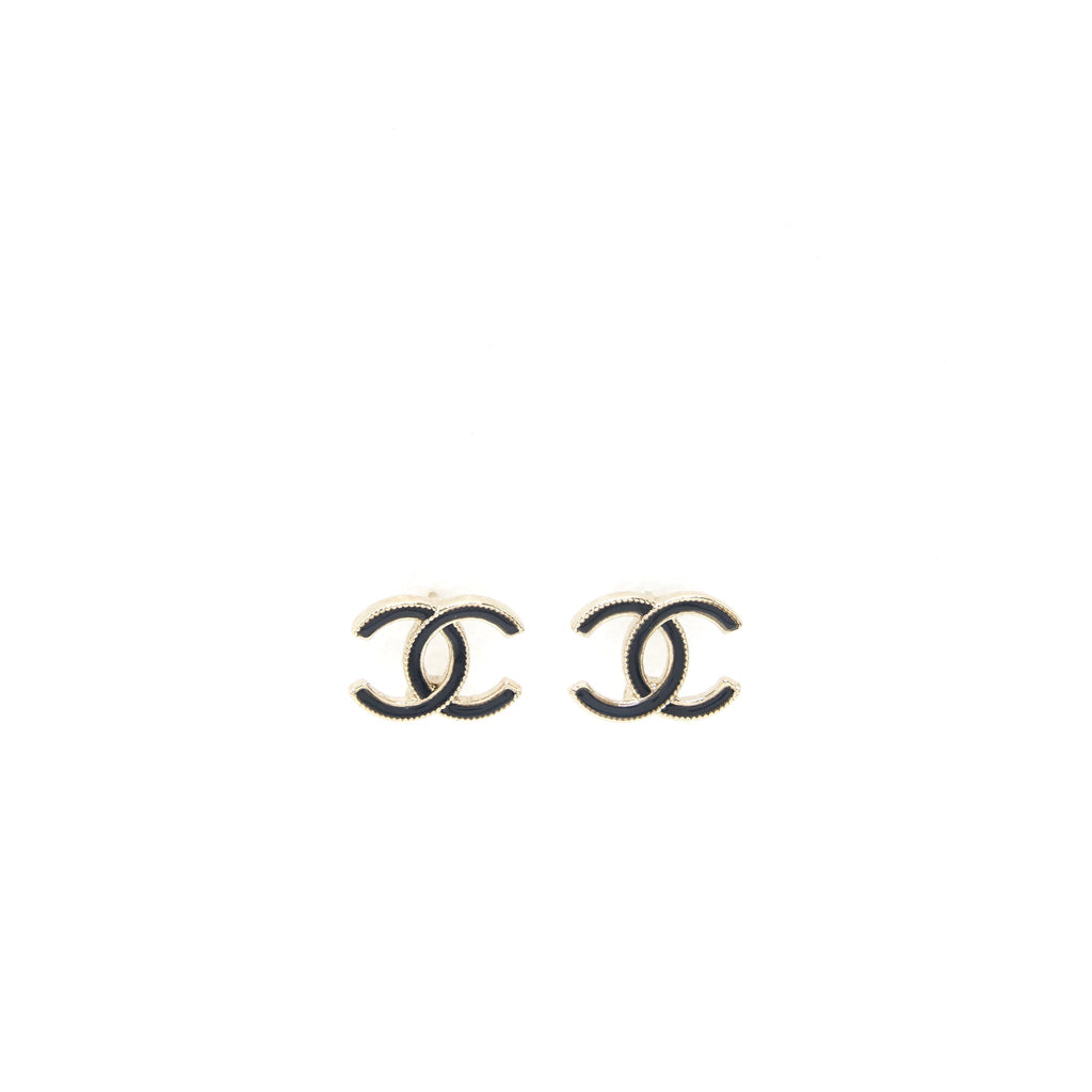 CHANEL CC LOGO BLACK AND GOLD EARRINGS