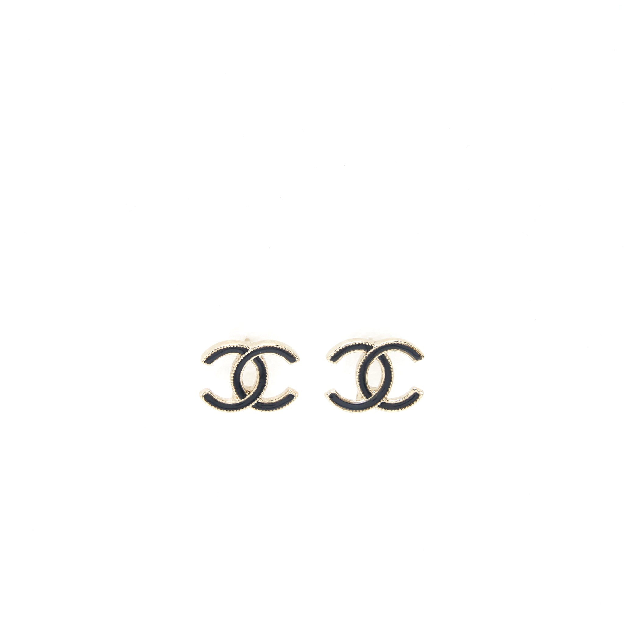 CHANEL CC LOGO BLACK AND GOLD EARRINGS