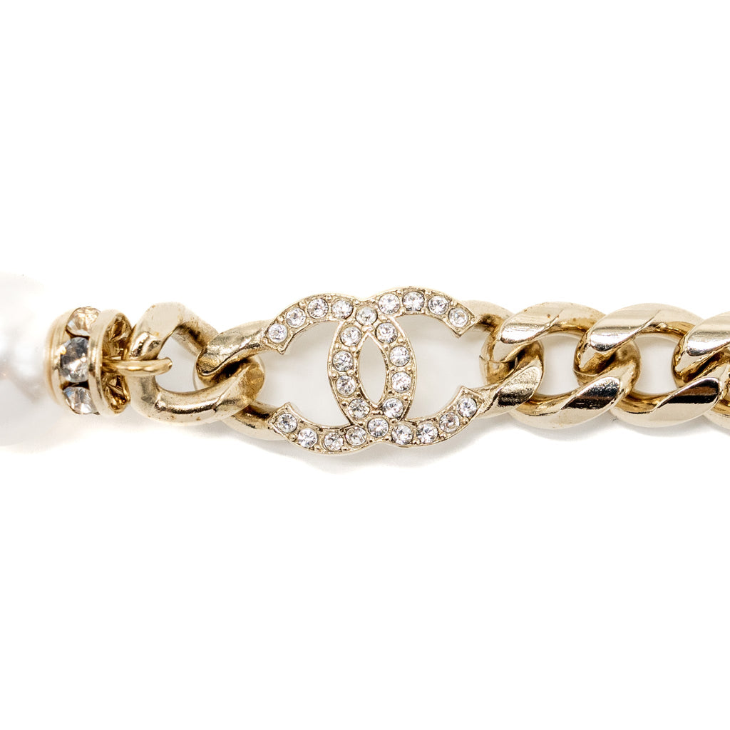 CHANEL NO.5 PERFUME BOTTLE BRACELET CRYSTAL/PEARL LIGHT GOLD TONE