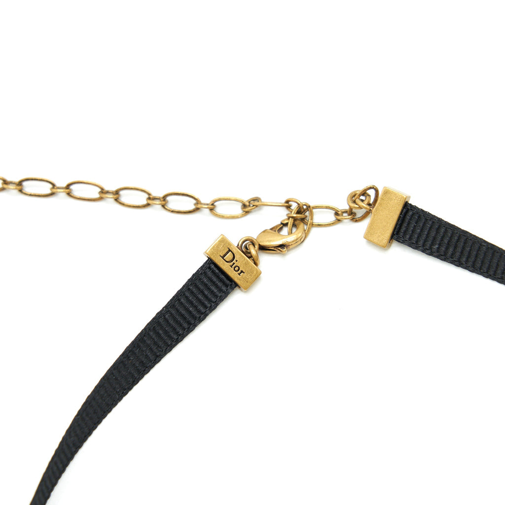 DIOR J’ADIOR CHOKER ANTIQUE GOLD FINISH METAL AND BLACK GROSGRAIN RIBBON