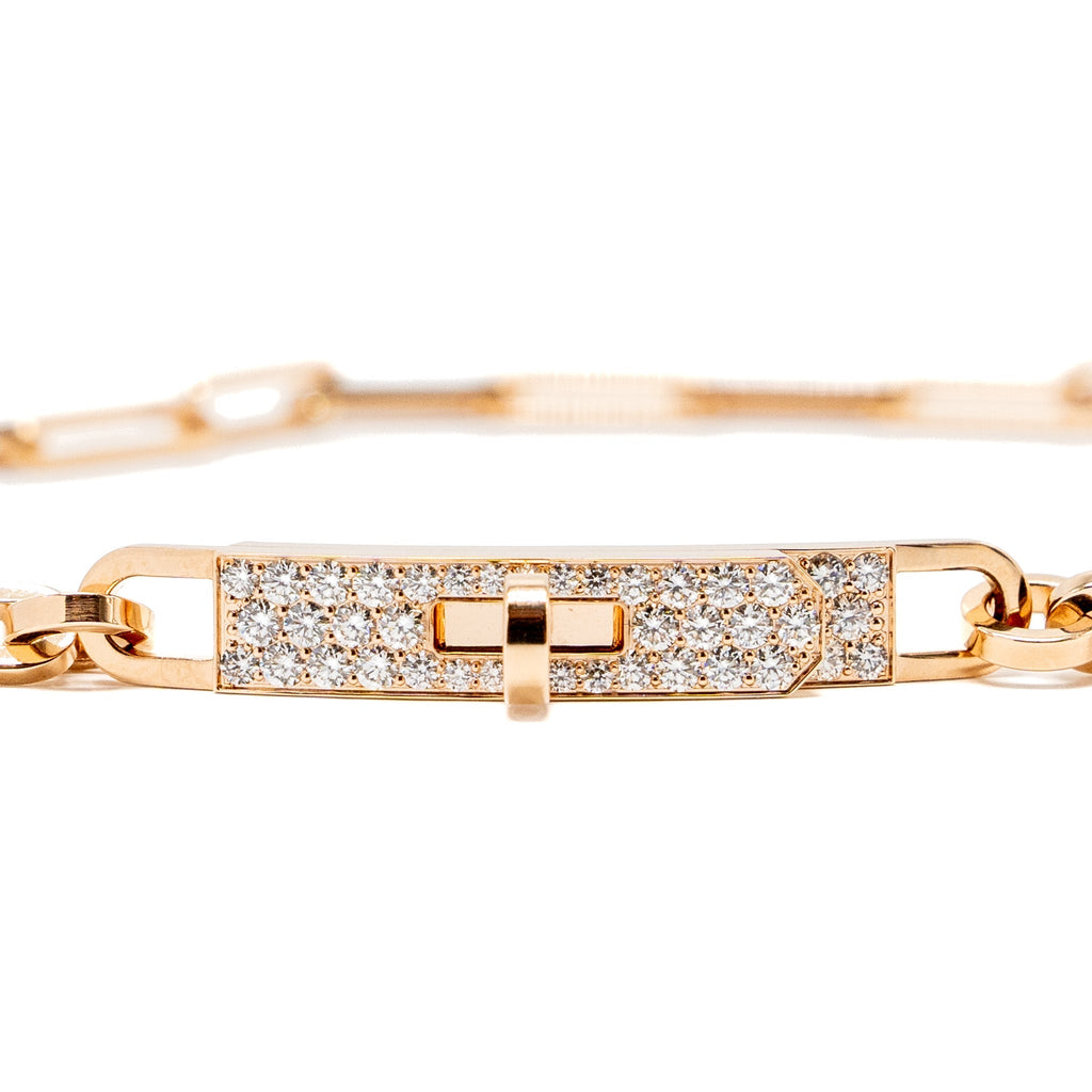 HERMES KELLY CHAINE DOUBLE BRACELET ROSE GOLD,DIAMONDS
