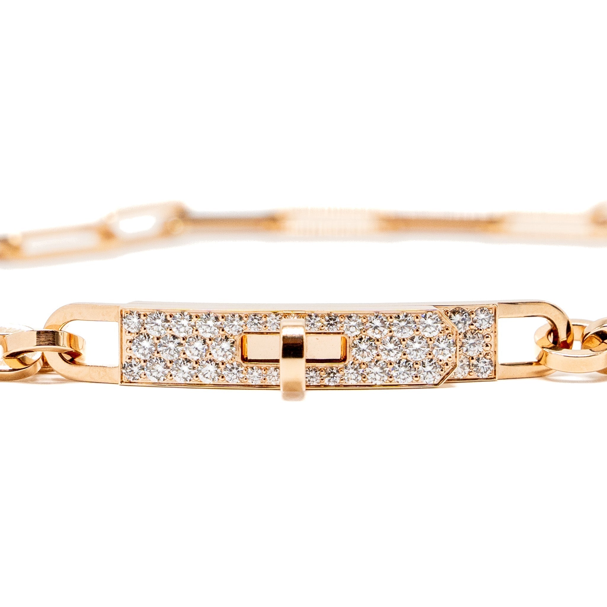 HERMES KELLY CHAINE DOUBLE BRACELET ROSE GOLD,DIAMONDS