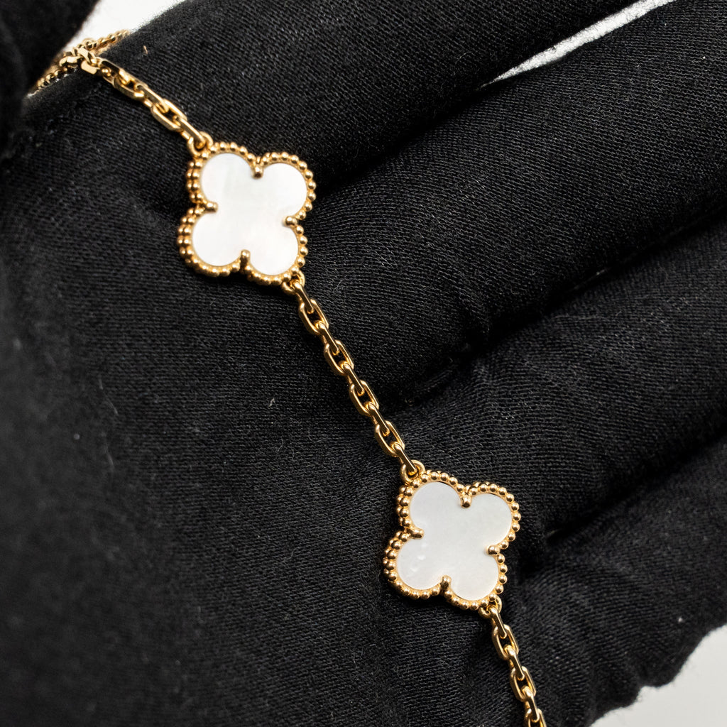 VAN CLEEF & ARPELS VINTAGE ALHAMBRA BRACELET 5 MOTIFS MOTHER OF PEARL YELLOW GOLD
