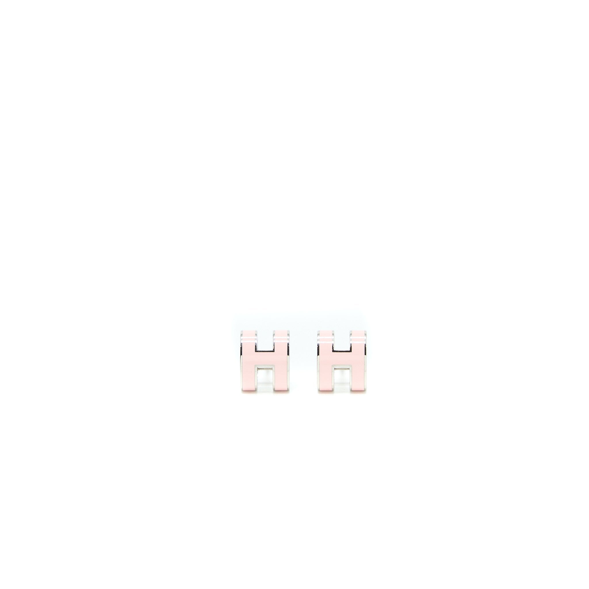 HERMES POP H EARRINGS ROSE DRAGEE SILVER TONE