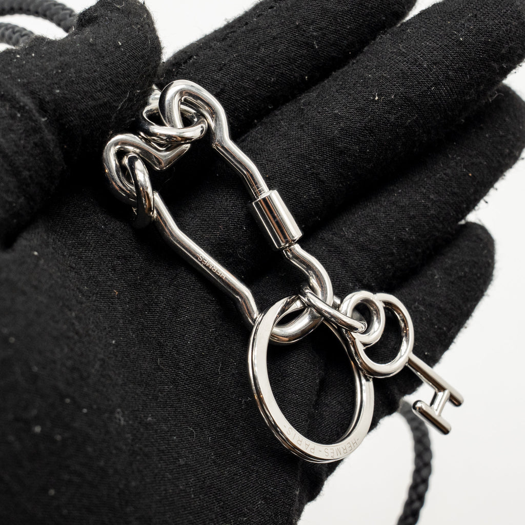 HERMES CLE CHEVAL SNAP HOOK NECKLACE CALFSKIN/METAL BLACK SHW