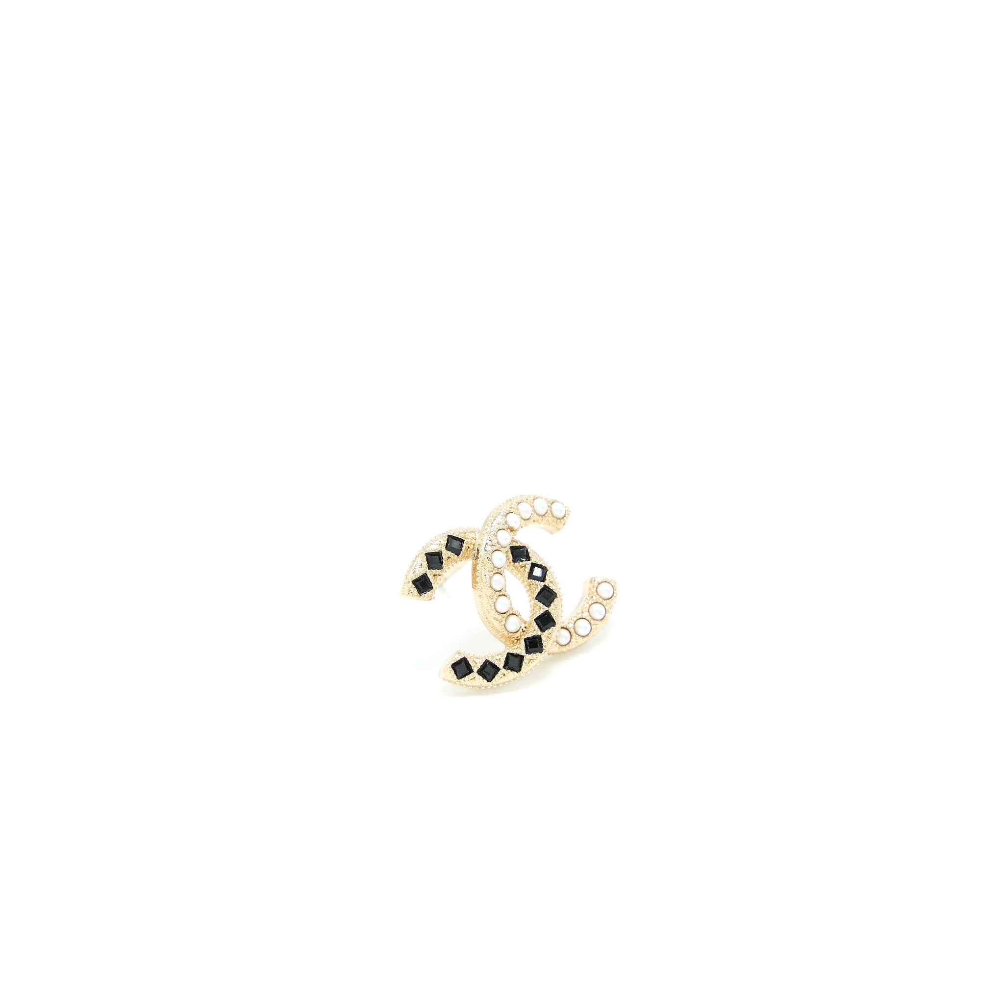 CHANEL CC LOGO EARRINGS BLACK CRYSTAL/PEARL LIGHT GOLD TONE