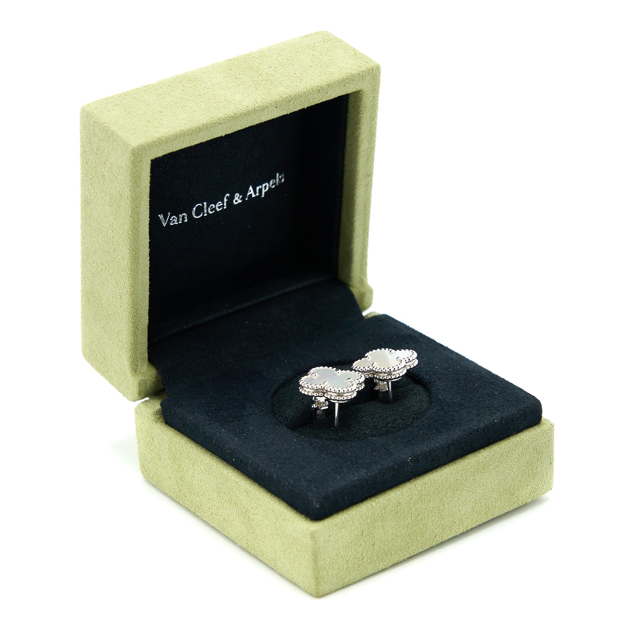 VAN CLEEF & ARPELS EARRINGS WHITE MOTHER OF PEARL WHITE GOLD