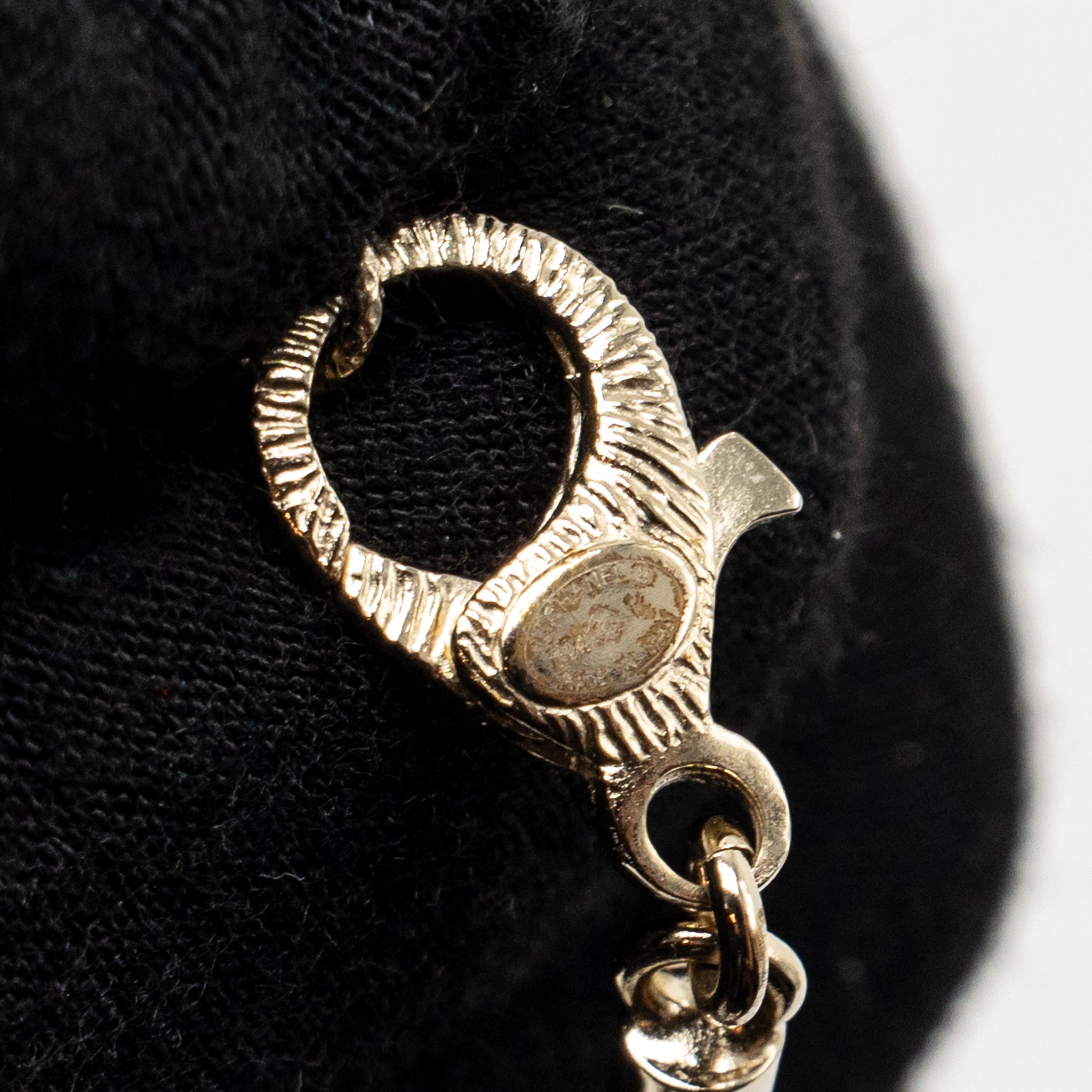 CHANEL CC LOGO DROPPED NECKLACE CRYSTAL LIGHT GOLD TONE