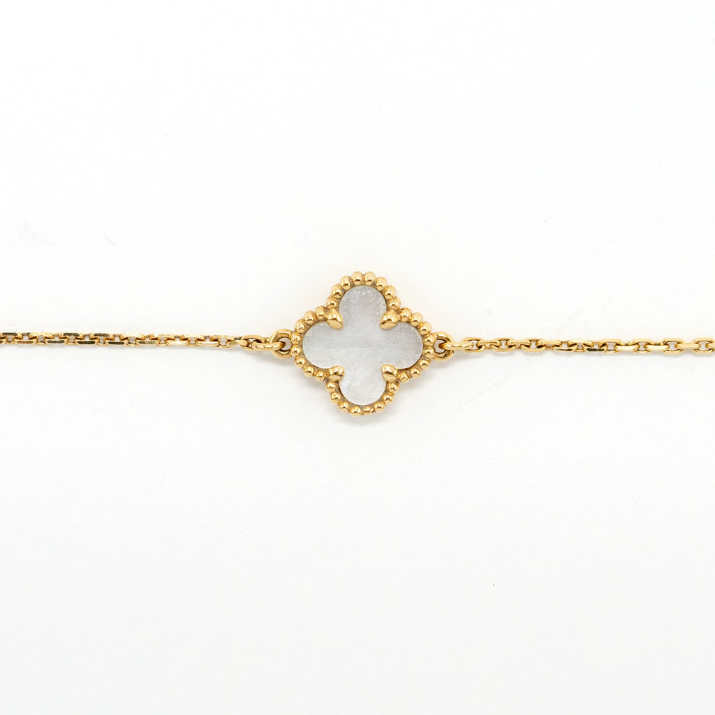 VAN CLEEF & ARPELS SWEET ALHAMBRA BRACELET WHITE MOTHER OF PEARL YELLOW GOLD
