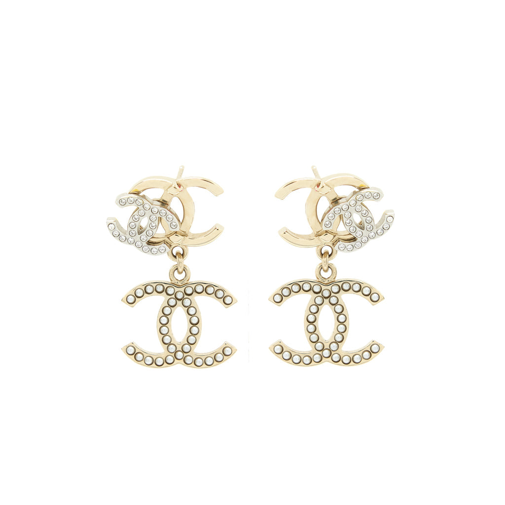 CHANEL LOGOS EARRINGS WITH PEARLS AND CRYSTAL LGHW