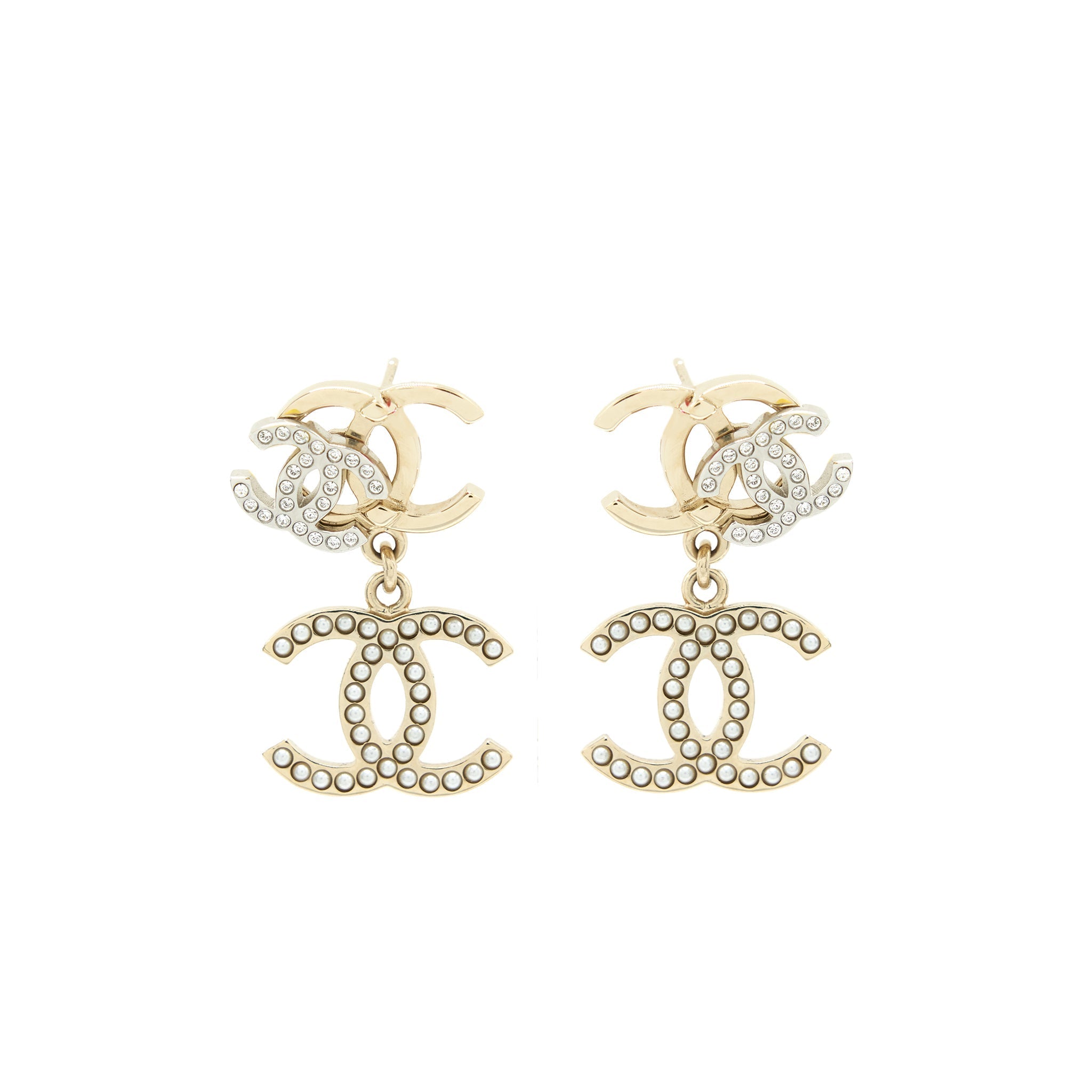 CHANEL LOGOS EARRINGS WITH PEARLS AND CRYSTAL LGHW