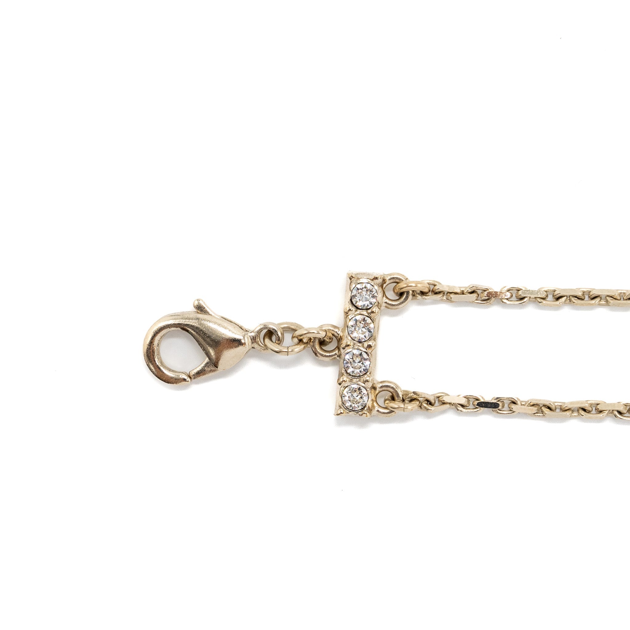 CHANEL DOUBLE CHAINS CHOCKER CRYSTAL/PEARL LIGHT GOLD TONE