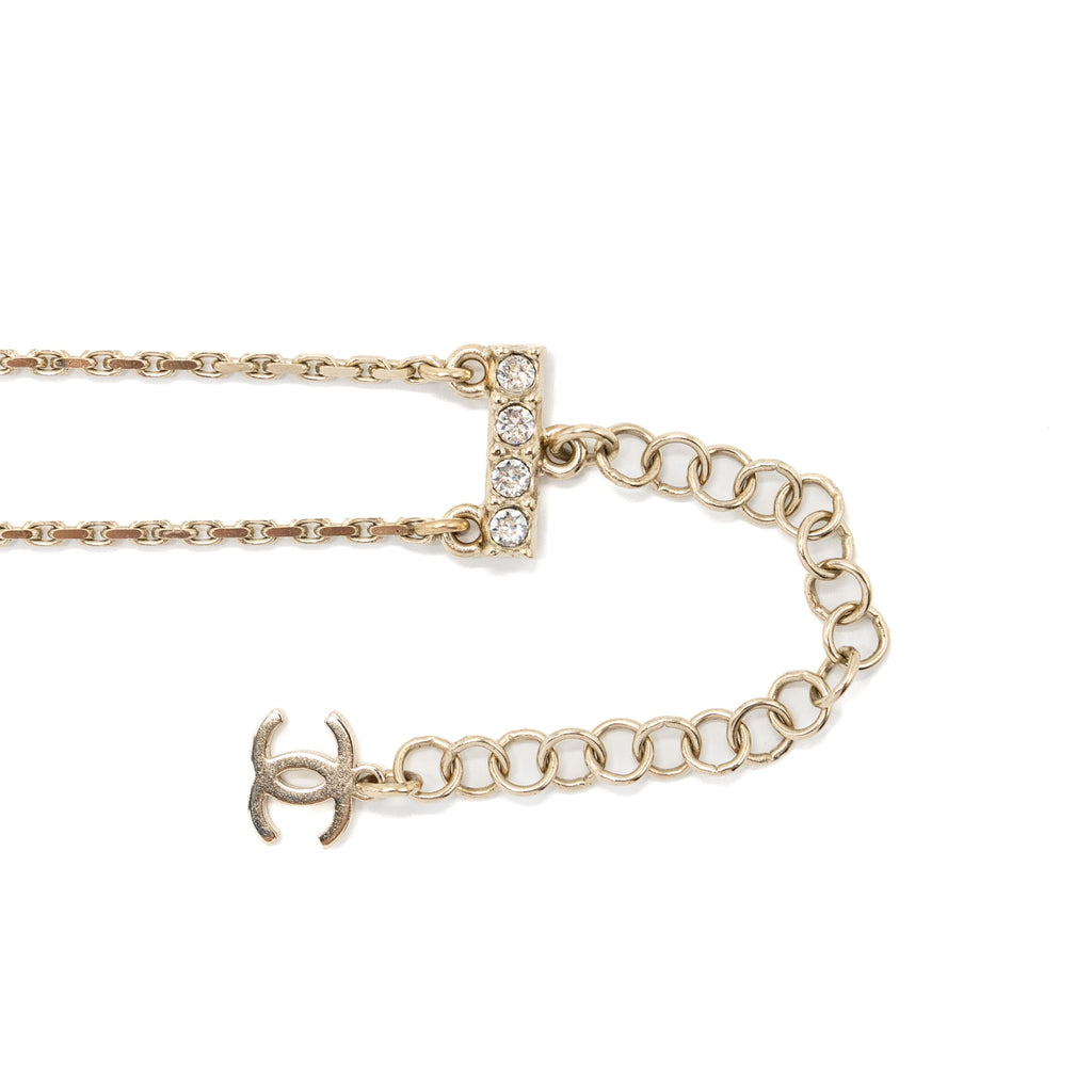 CHANEL DOUBLE CHAINS CHOCKER CRYSTAL/PEARL LIGHT GOLD TONE