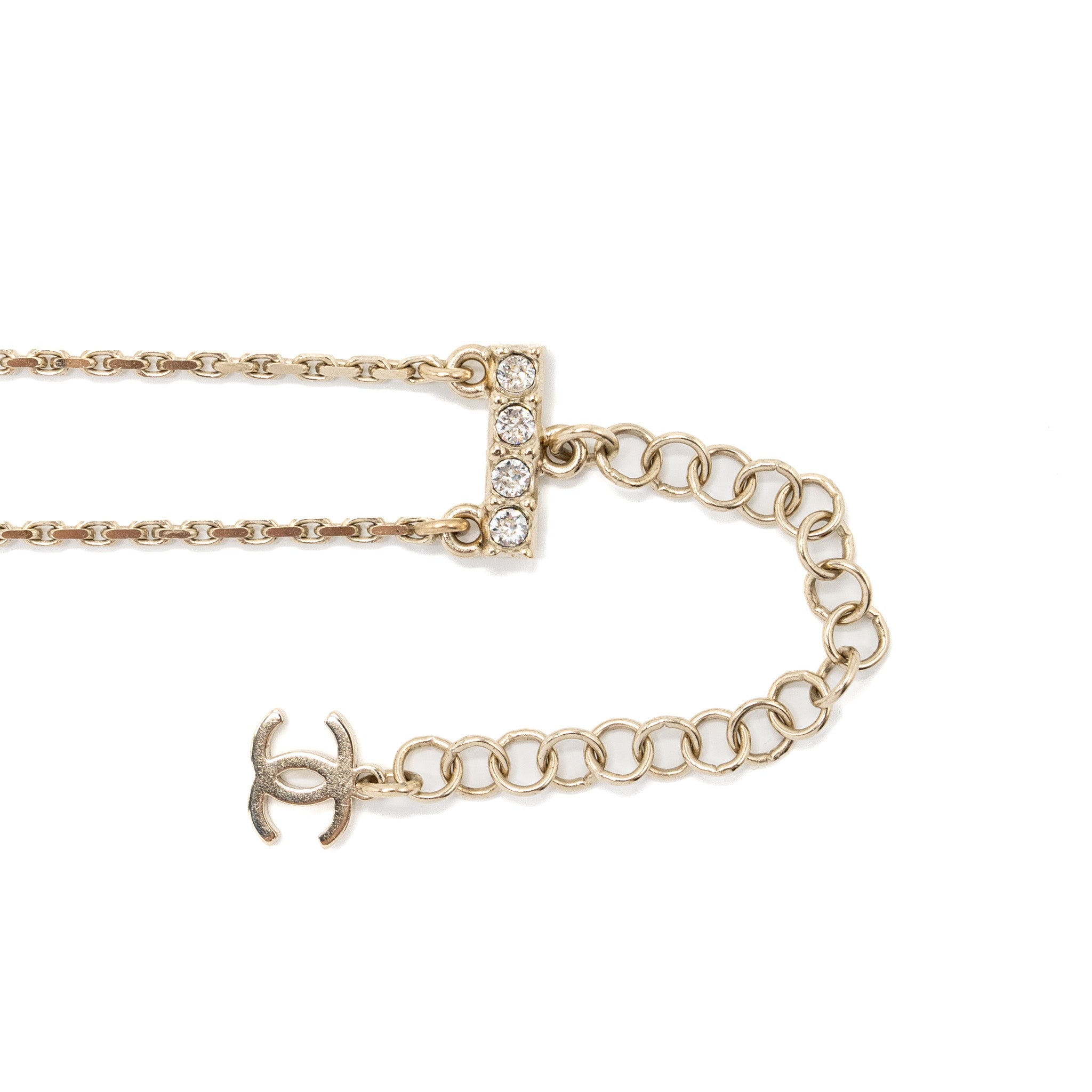 CHANEL DOUBLE CHAINS CHOCKER CRYSTAL/PEARL LIGHT GOLD TONE