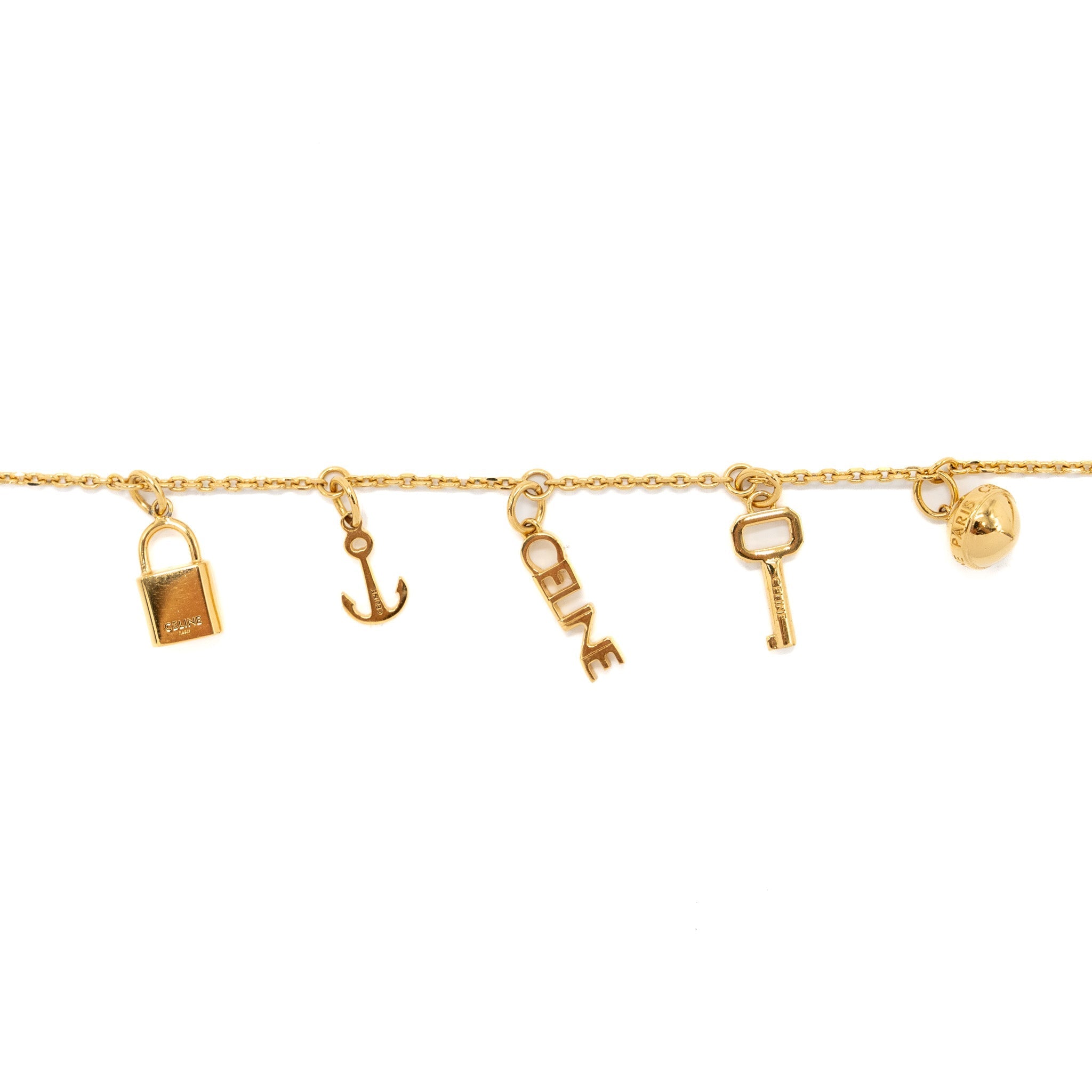 CELINE PADLOCK CHARM/KEY BRACELET GOLD TONE