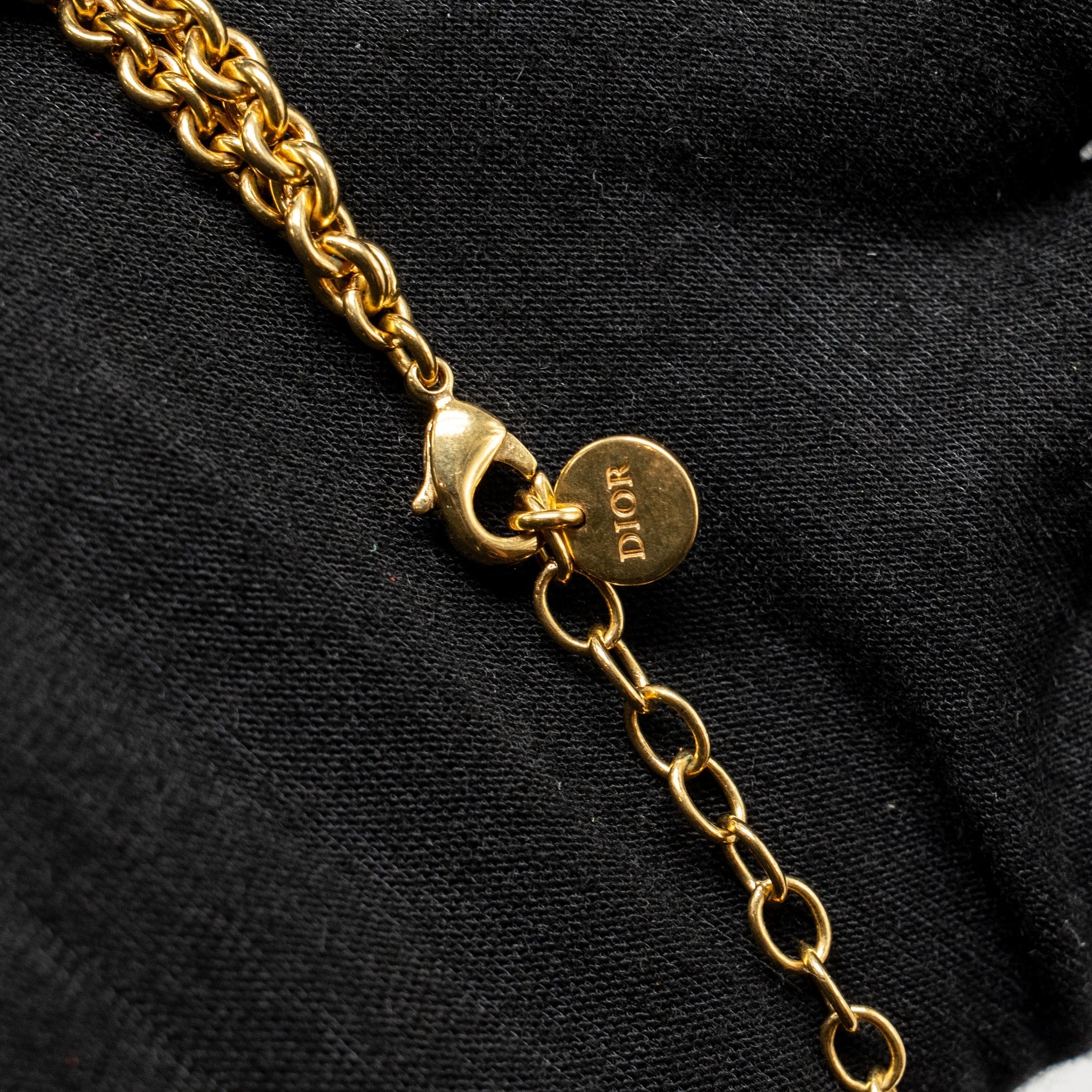 DIOR PETIT CD DOUBLE CHAIN NECKLACE PINK GOLD TONE