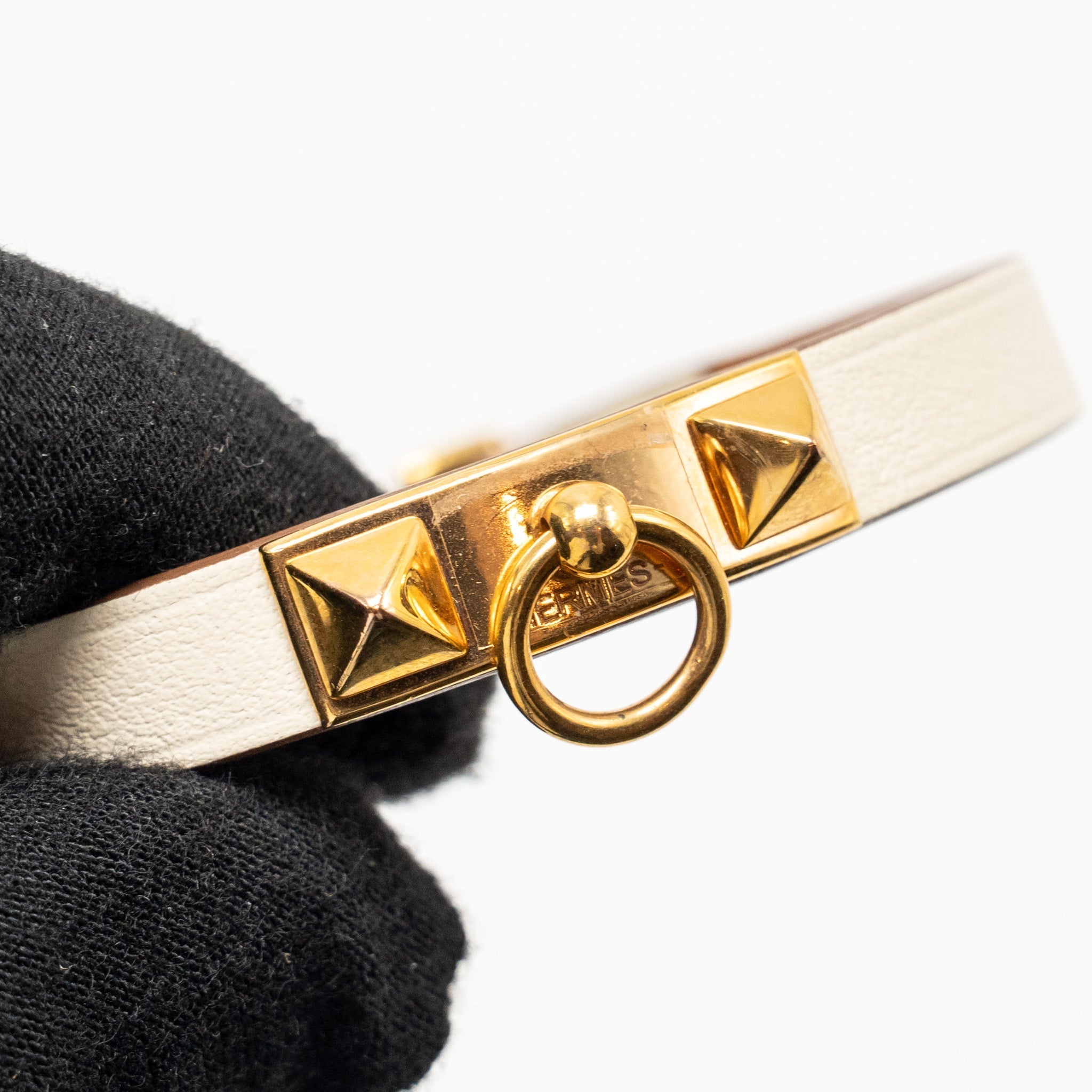 HERMES SIZE T3 RIVALE MINI BRACELET SWIFT NATA RGHW STAMP Z