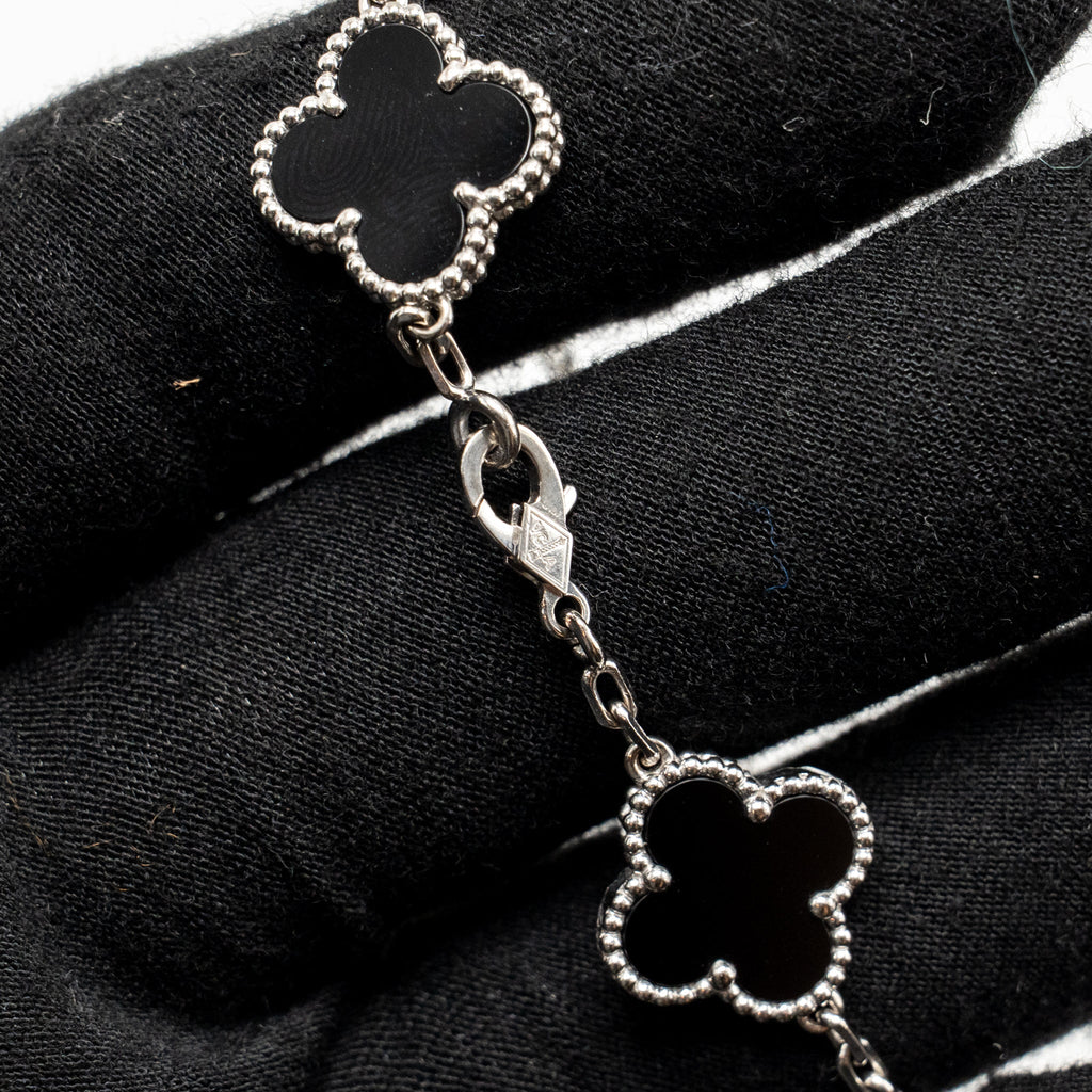 VAN CLEEF & ARPELS VINTAGE ALHAMBRA BRACELET 5 MOTIFS WHITE GOLD/DIAMONDS/ONYX