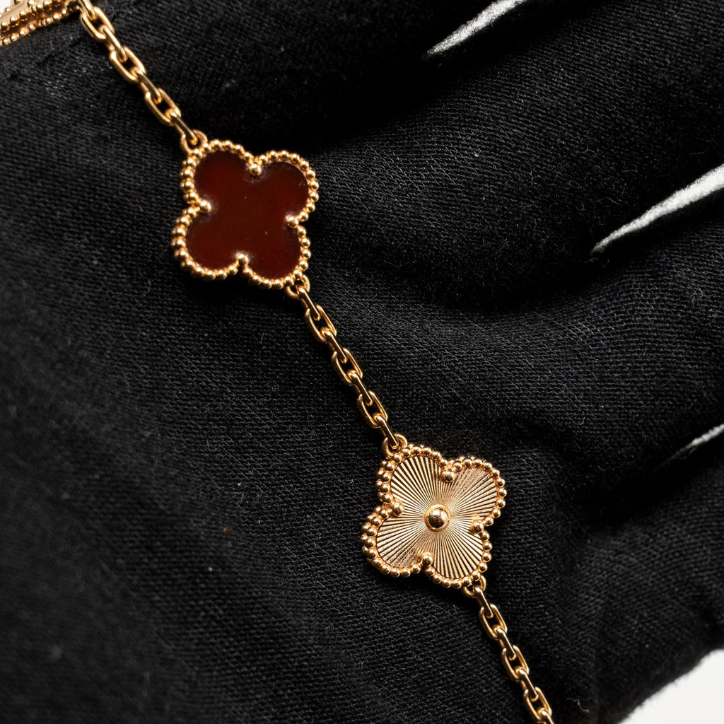 VAN CLEEF & ARPELS VINTAGE ALHAMBRA BRACELET 5 MOTIFS ROSE GOLD, CARNELIAN