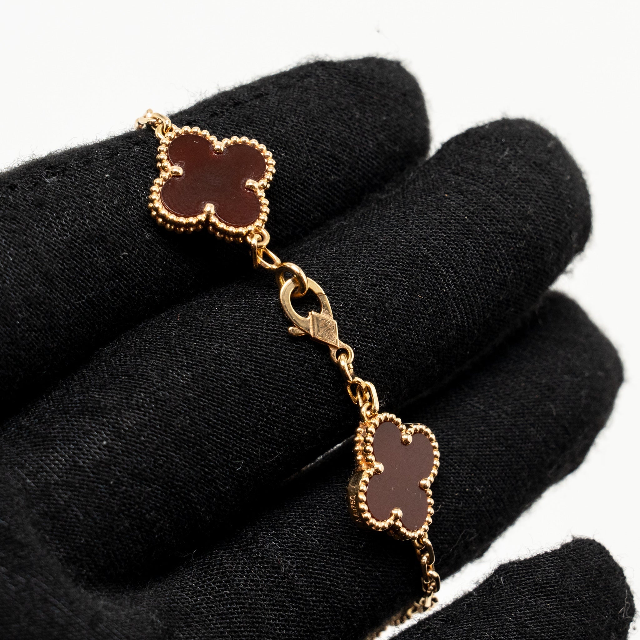 VAN CLEEF & ARPELS VINTAGE ALHAMBRA BRACELET 5 MOTIFS ROSE GOLD, CARNELIAN