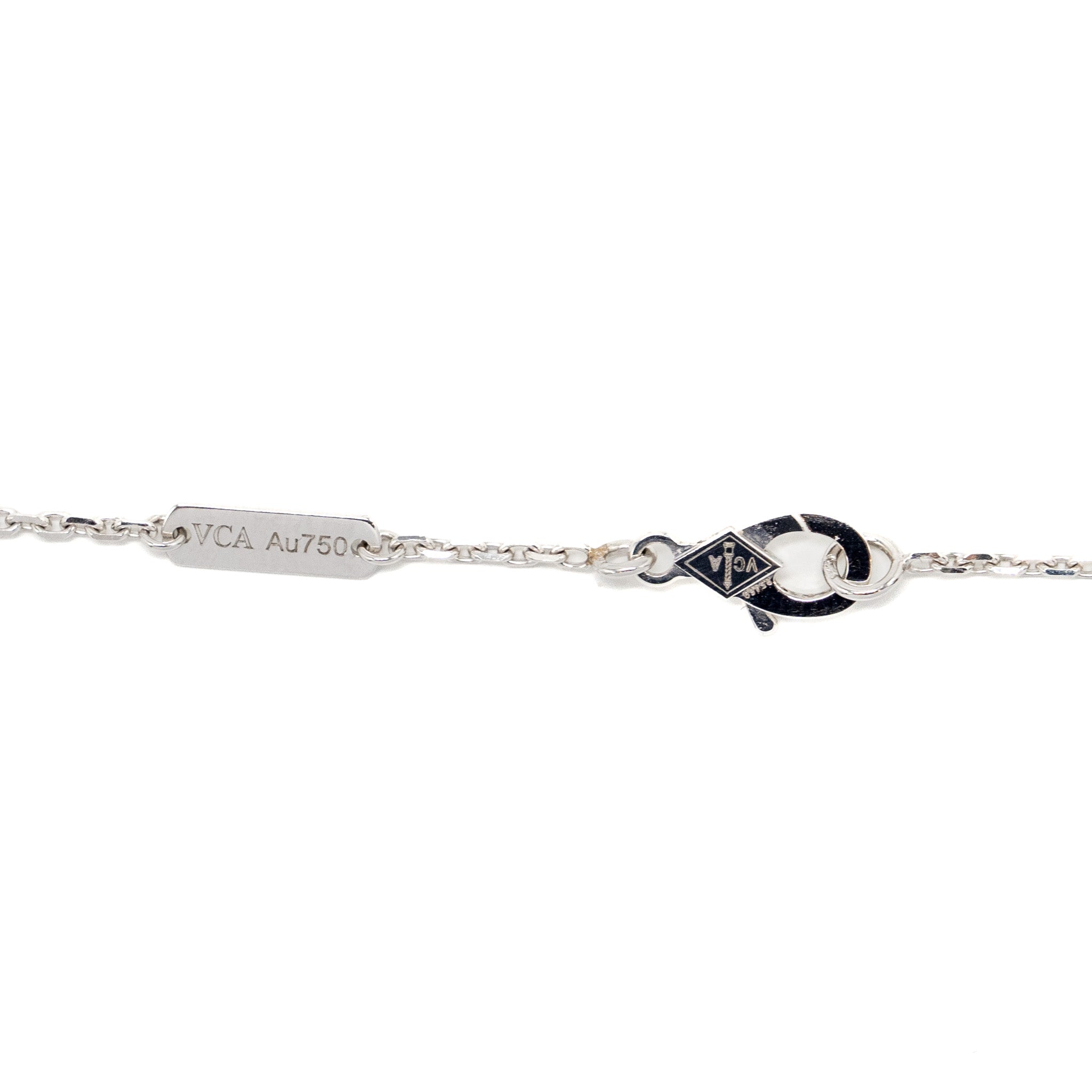 VAN CLEEF & ARPELS ANGLE FILED TRACE CHAIN WITH PERLEE CLOVERS PENDANT WHITE GOLD, DIAMONDS (SELL IN A SET)