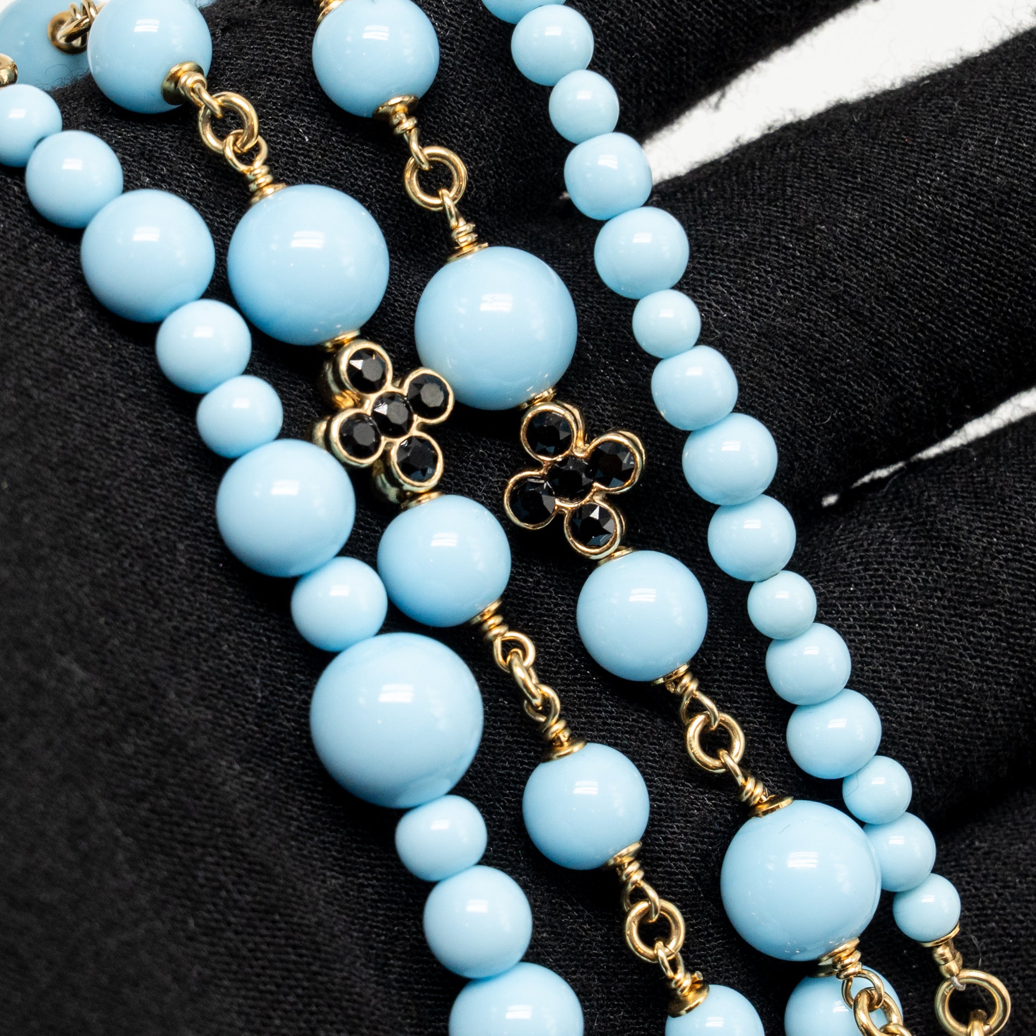 CHANEL CC BEADS NECKLACE CRYSTAL BLUE/GOLD TONE