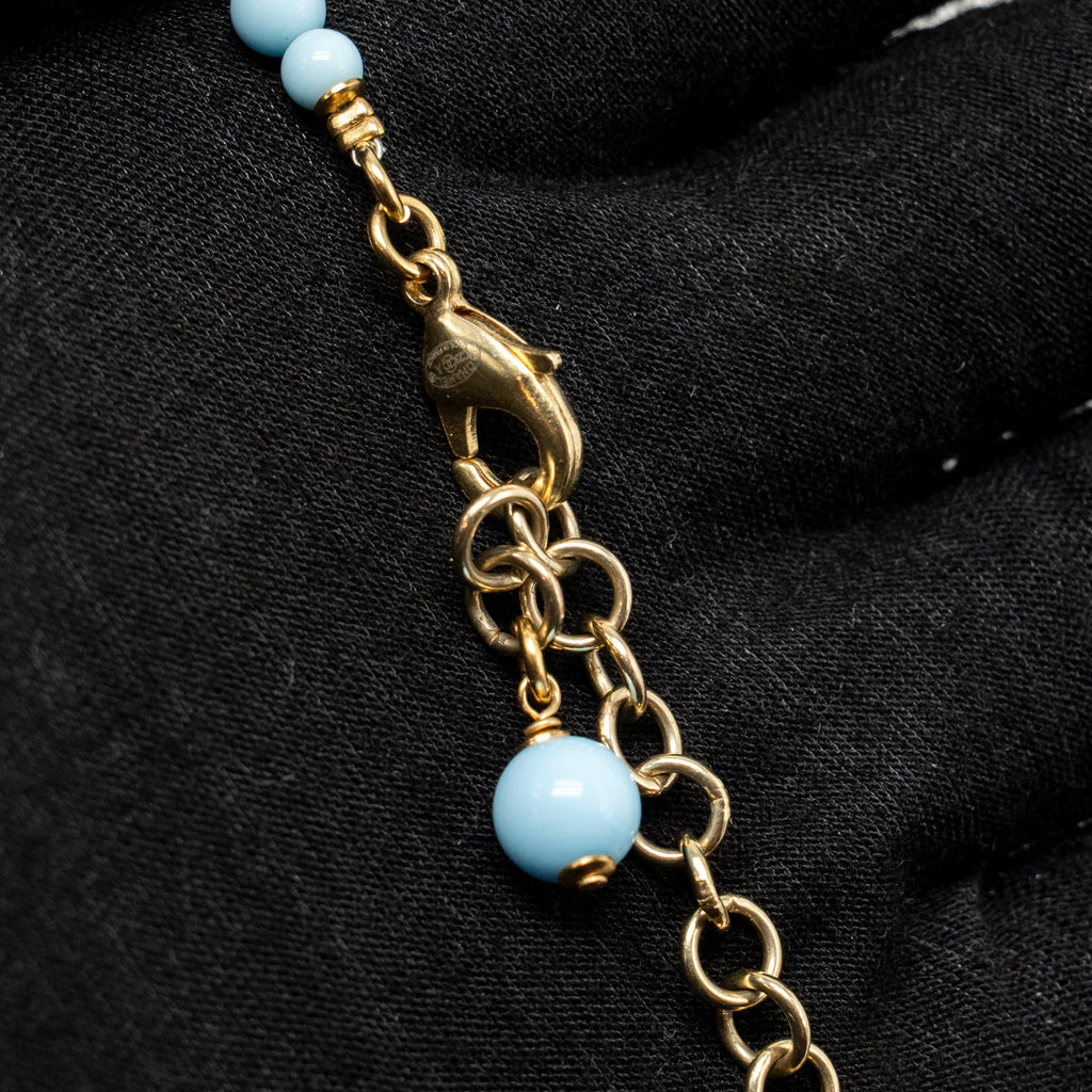 CHANEL CC BEADS NECKLACE CRYSTAL BLUE/GOLD TONE