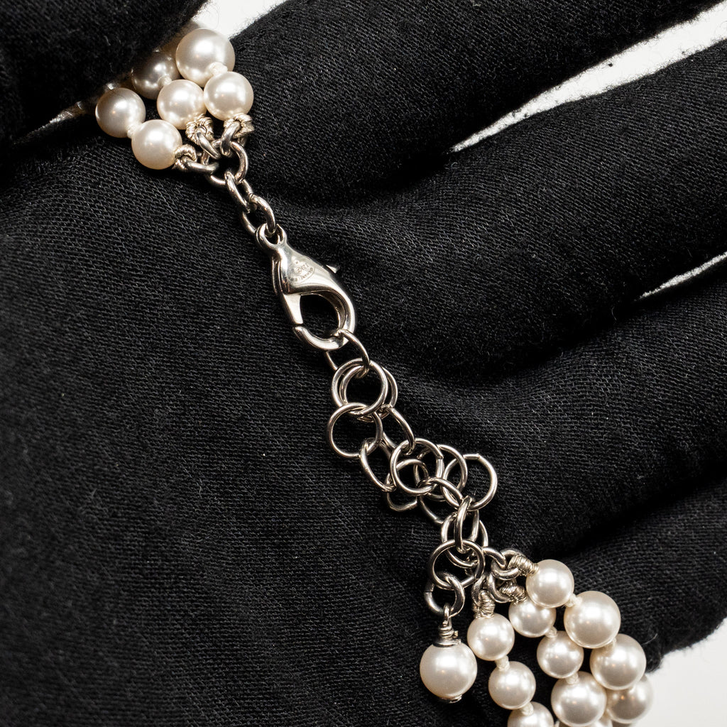 CHANEL CC AND STAR LAYERED LONG NECKLACE PEARL/CRYSTAL GREEN/SILVER TONE
