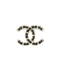 CHANEL CC LOGO LEATHER CHAIN BROOCH LIGHT GOLD TONE
