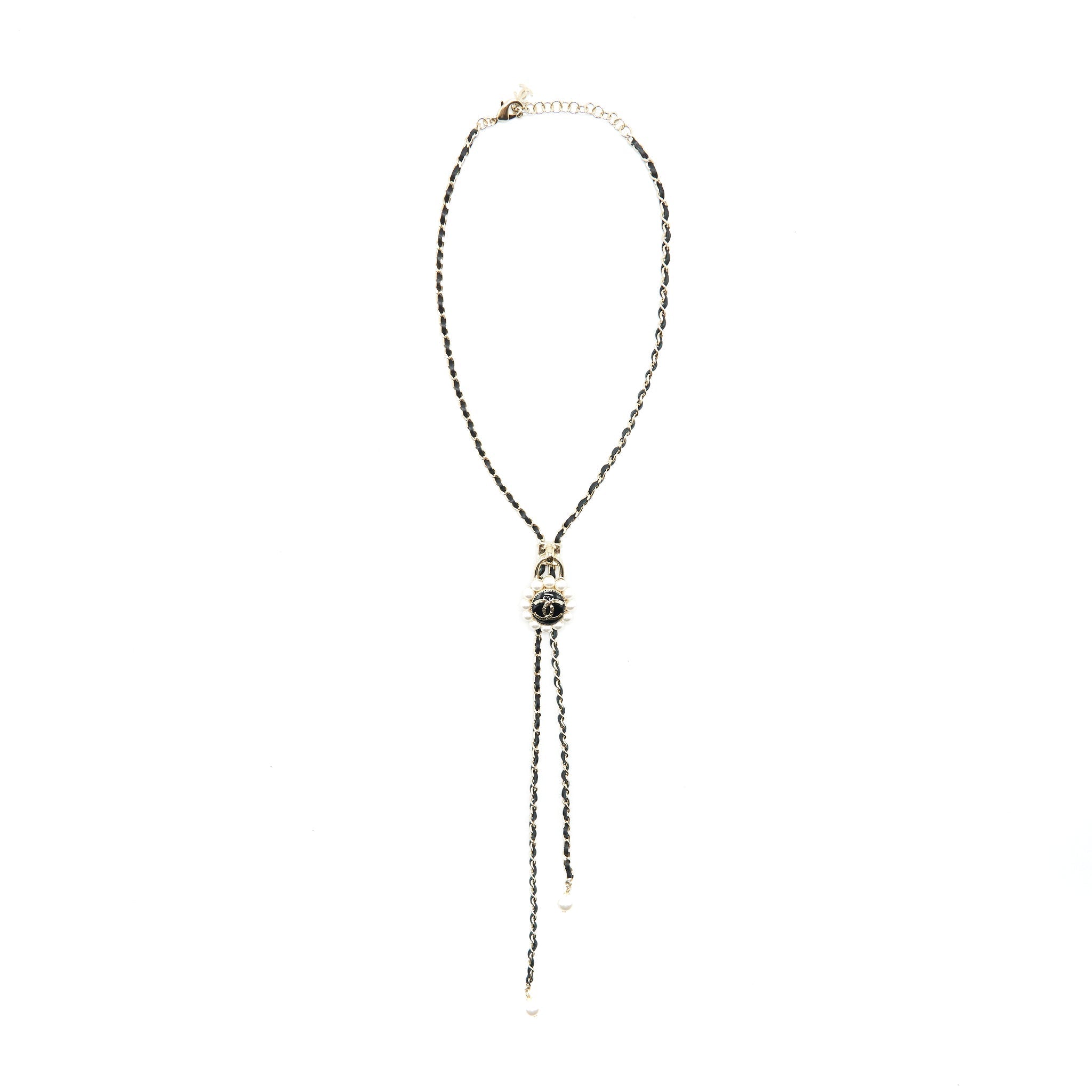 CHANEL CC LOGO AND PEARL LOCK NECKLACE