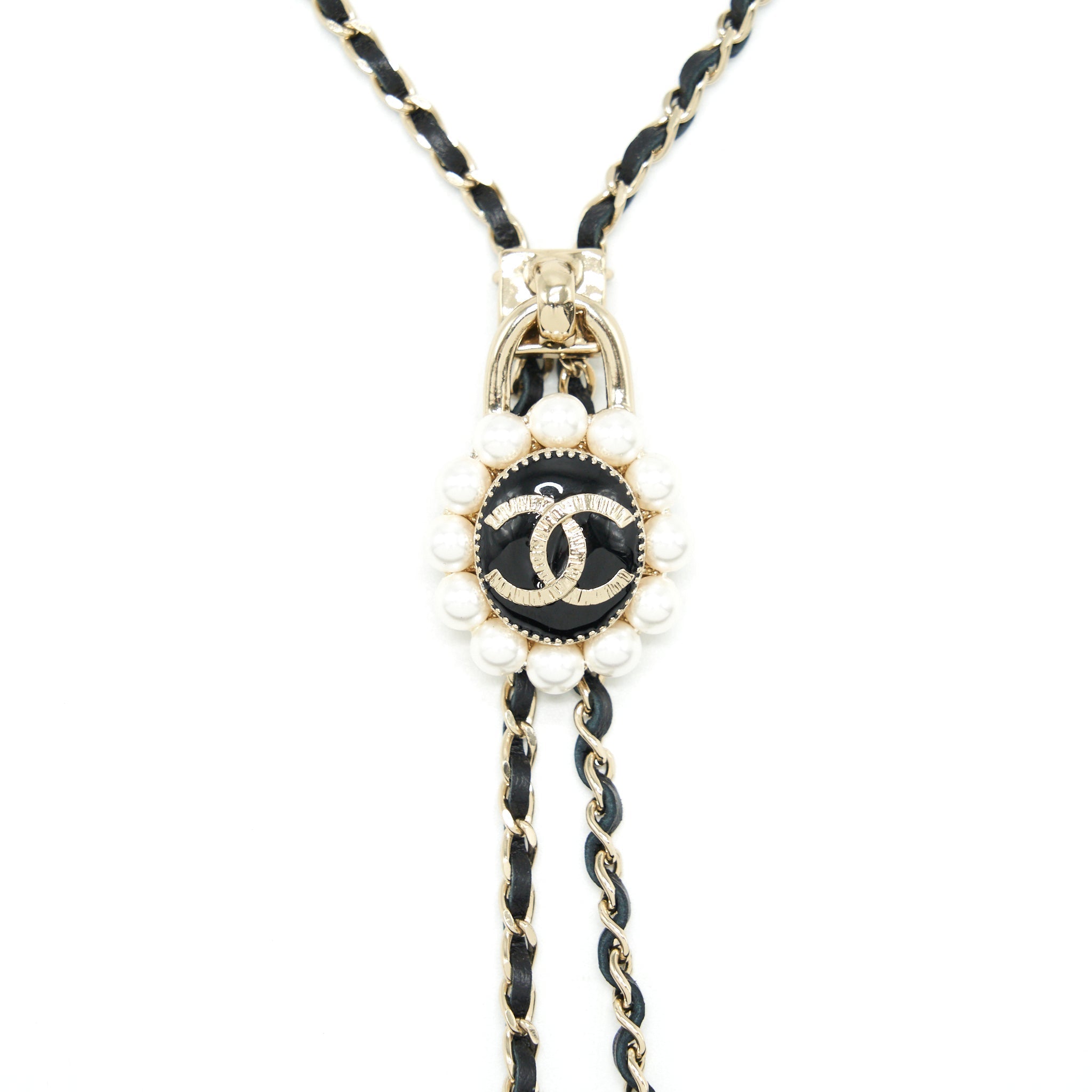 CHANEL CC LOGO AND PEARL LOCK NECKLACE