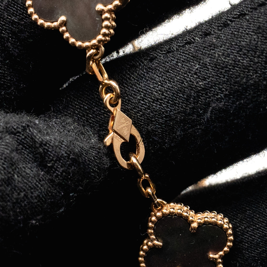 VAN CLEEF AND ARPELS VINTAGE ALHAMBRA BRACELET 5 MOTIF, 18K ROSE GOLD, DIAMOND, GREY MOTHER OF PEARL