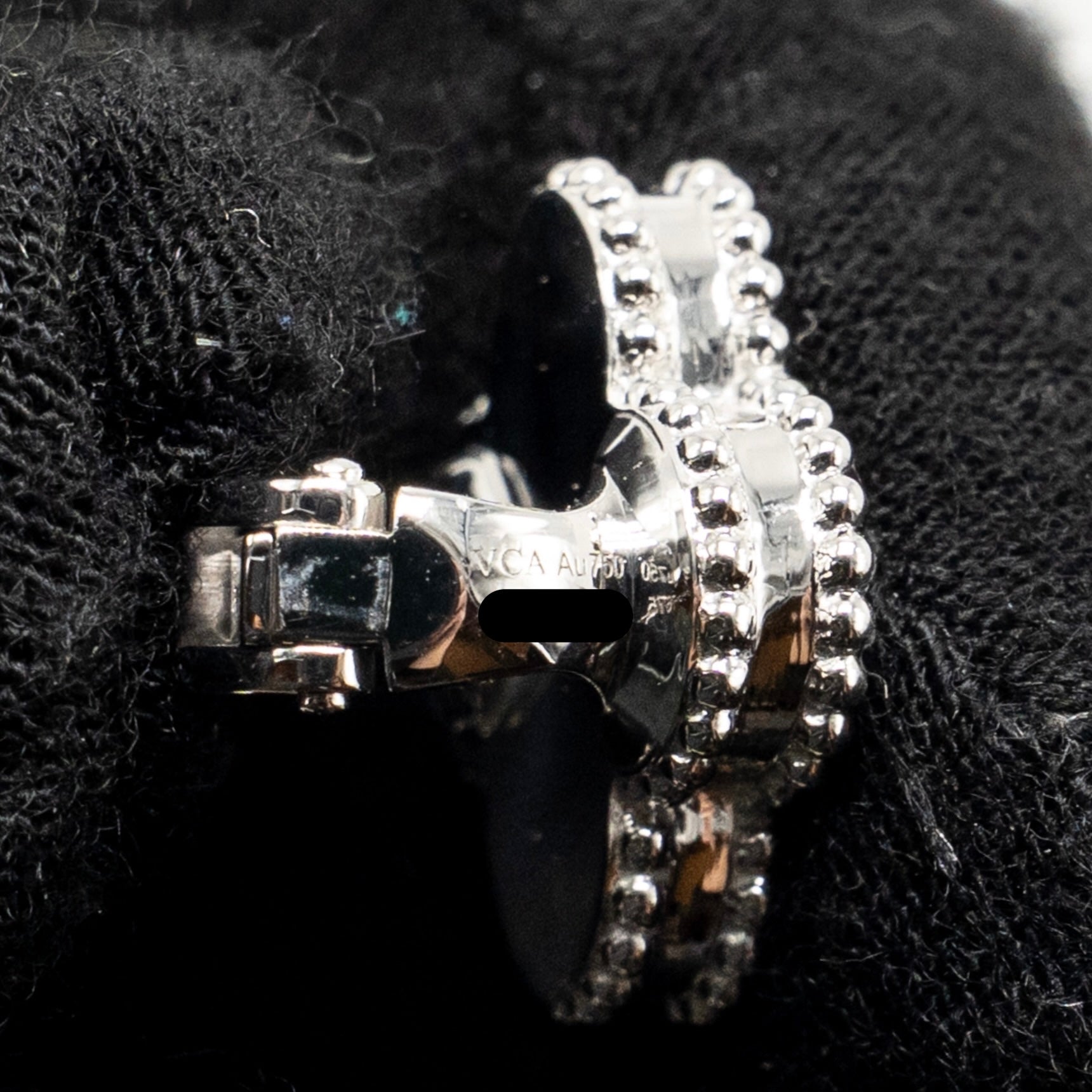 VAN CLEEF & ARPELS VINTAGE ALHAMBRA EARRINGS GUILLOCHE WHITE GOLD