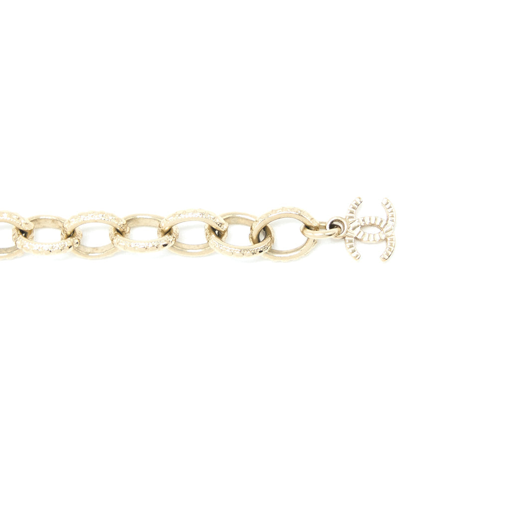 CHANEL CC LOGO DROPPED BRACELET PEARL/CRYSTAL LIGHT GOLD TONE