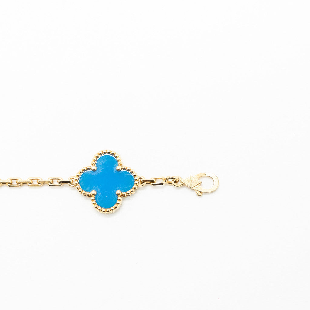 VAN CLEEF & ARPELS VINTAGE ALHAMBRA BRACELET 5 MOTIFS AGATE YELLOW GOLD