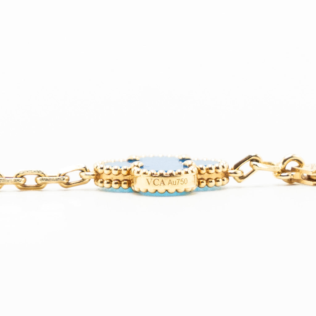VAN CLEEF & ARPELS VINTAGE ALHAMBRA BRACELET 5 MOTIFS AGATE YELLOW GOLD