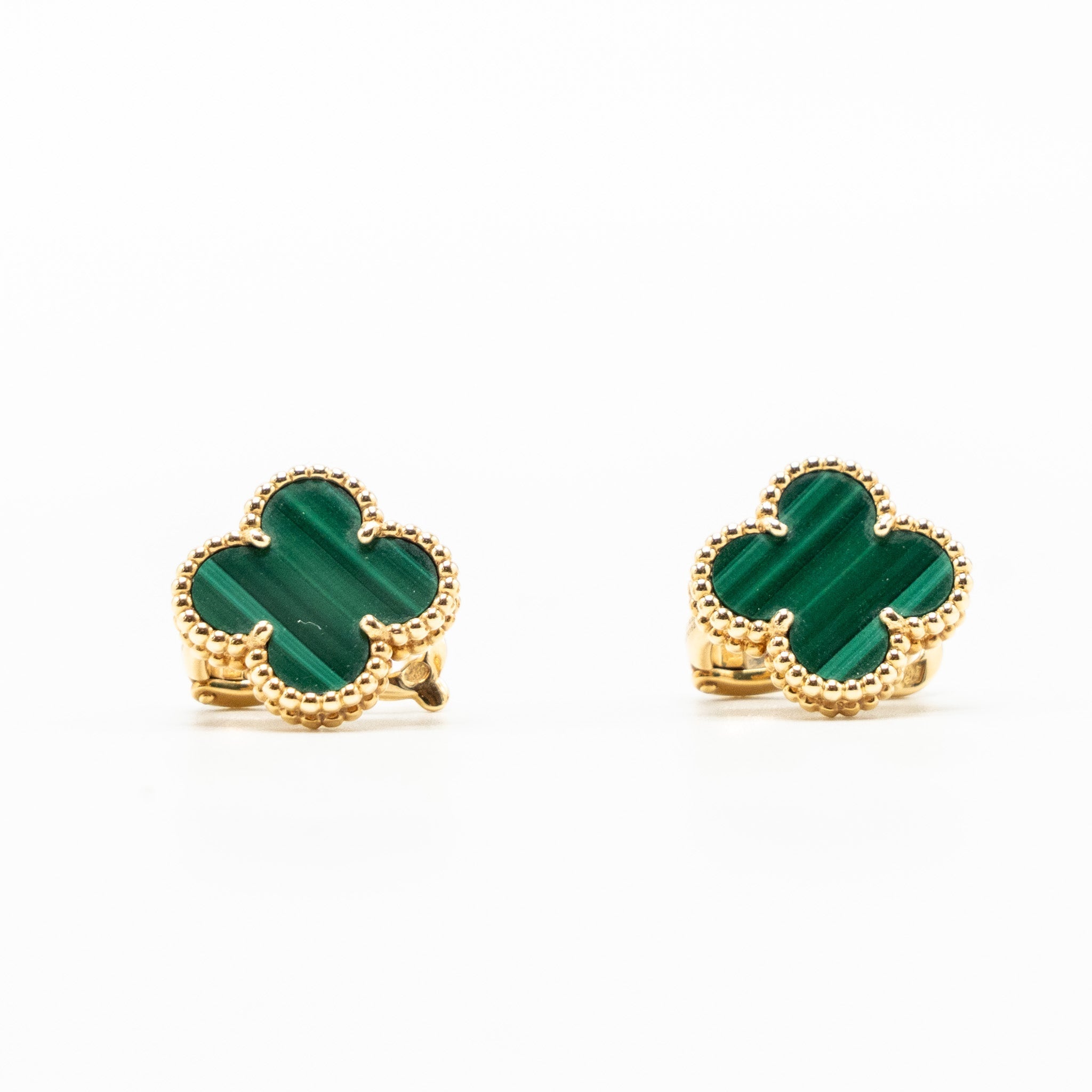 VAN CLEEF & ARPELS VINTAGE ALHAMBRA EARRINGS MALACHITE YELLOW GOLD