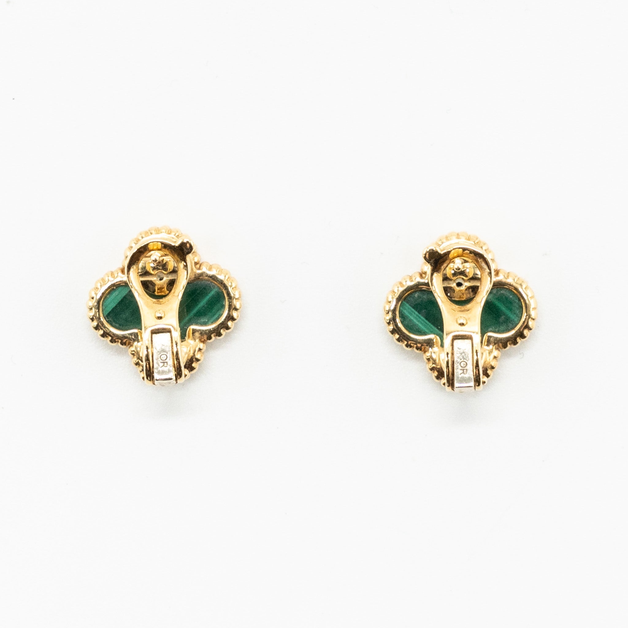 VAN CLEEF & ARPELS VINTAGE ALHAMBRA EARRINGS MALACHITE YELLOW GOLD