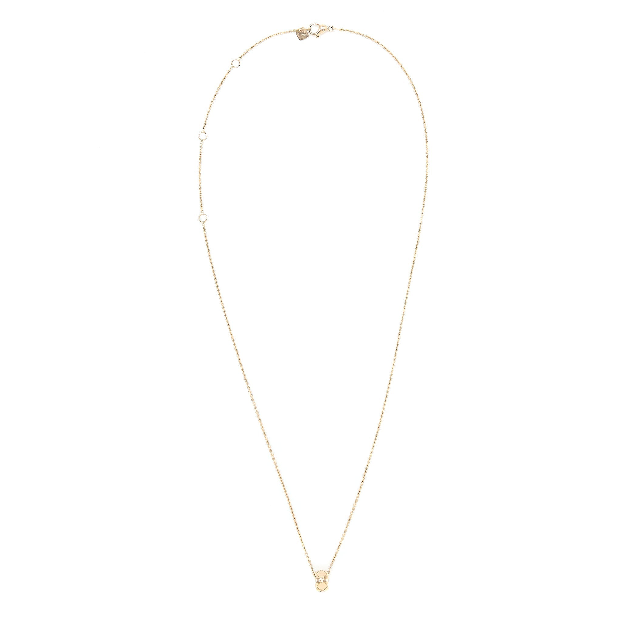 CHANEL COCO CRUSH NECKLACE QUILTED MOTIF BEIGE GOLD