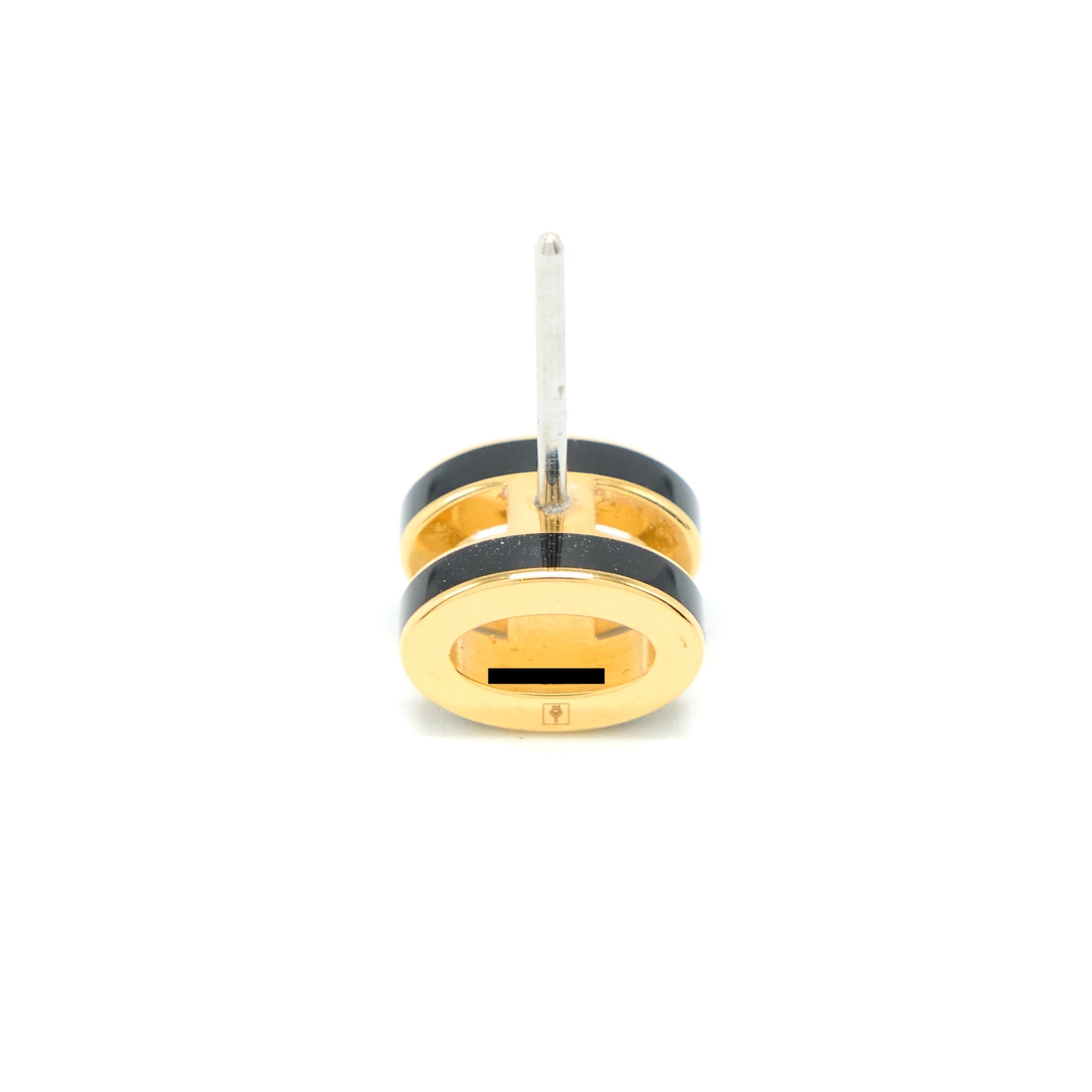 HERMES MINI POP H EARRINGS BLACK GOLD TONE