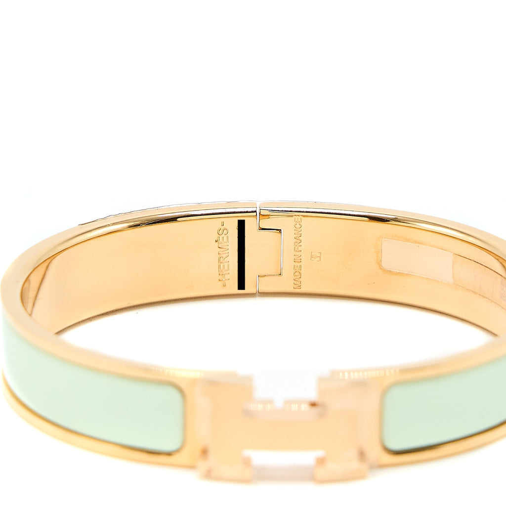 HERMES CLIC H BRACELET VERT FIZZ ROSE GOLD TONE
