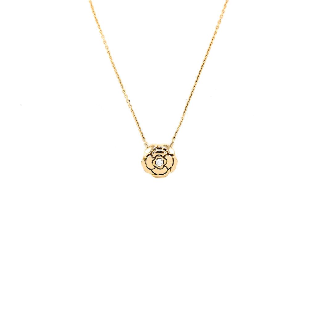 CHANEL EXTRAIT DE CAMELIA NECKLACE PINK GOLD WITH DIAMOND
