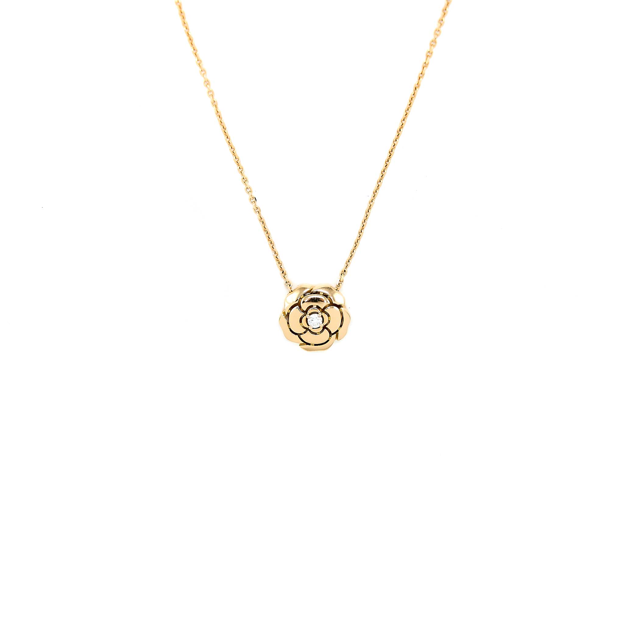 CHANEL EXTRAIT DE CAMELIA NECKLACE PINK GOLD WITH DIAMOND
