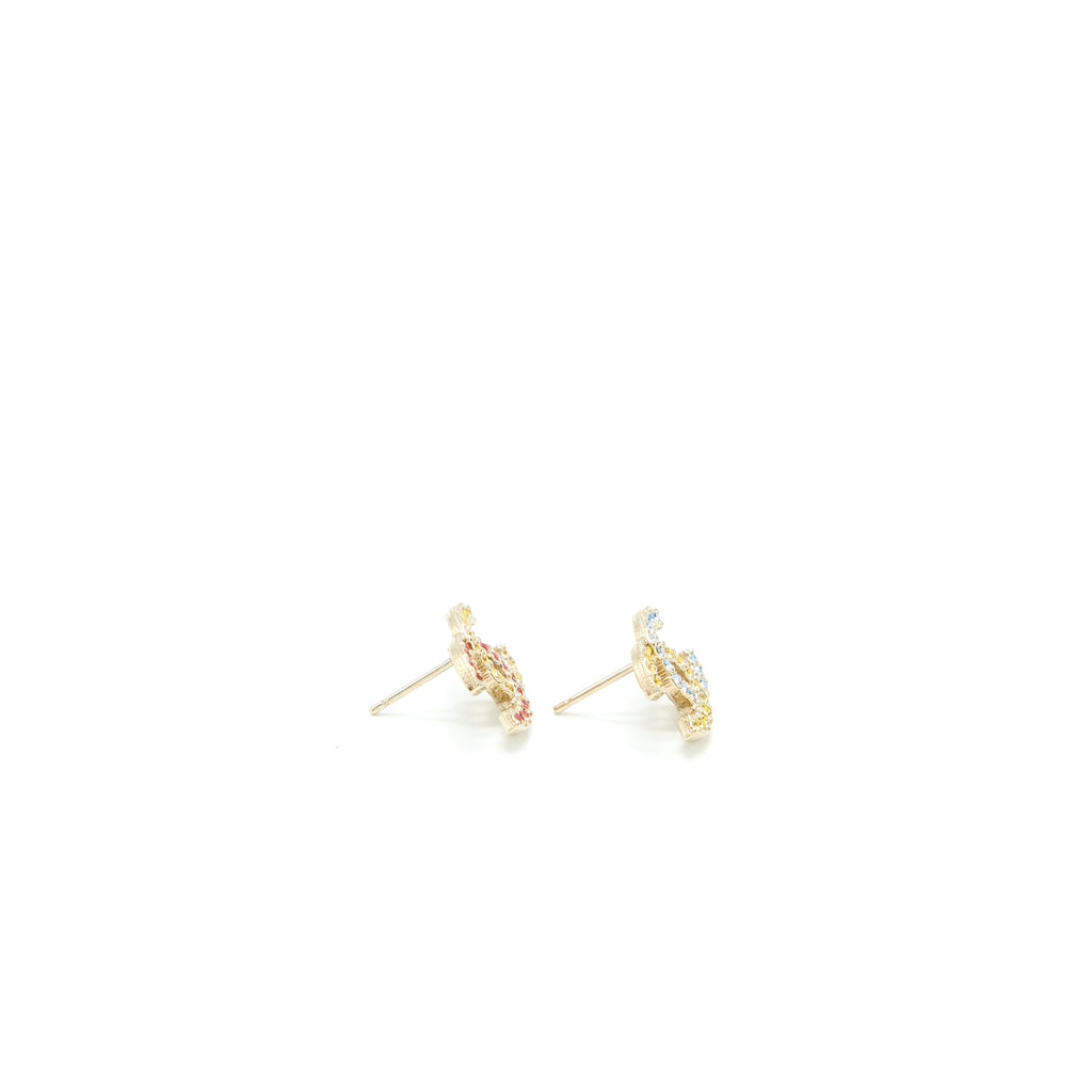 CHANEL CC LOGO EARRINGS CRYSTAL MULTICOLOUR LIGHT GOLD TONE